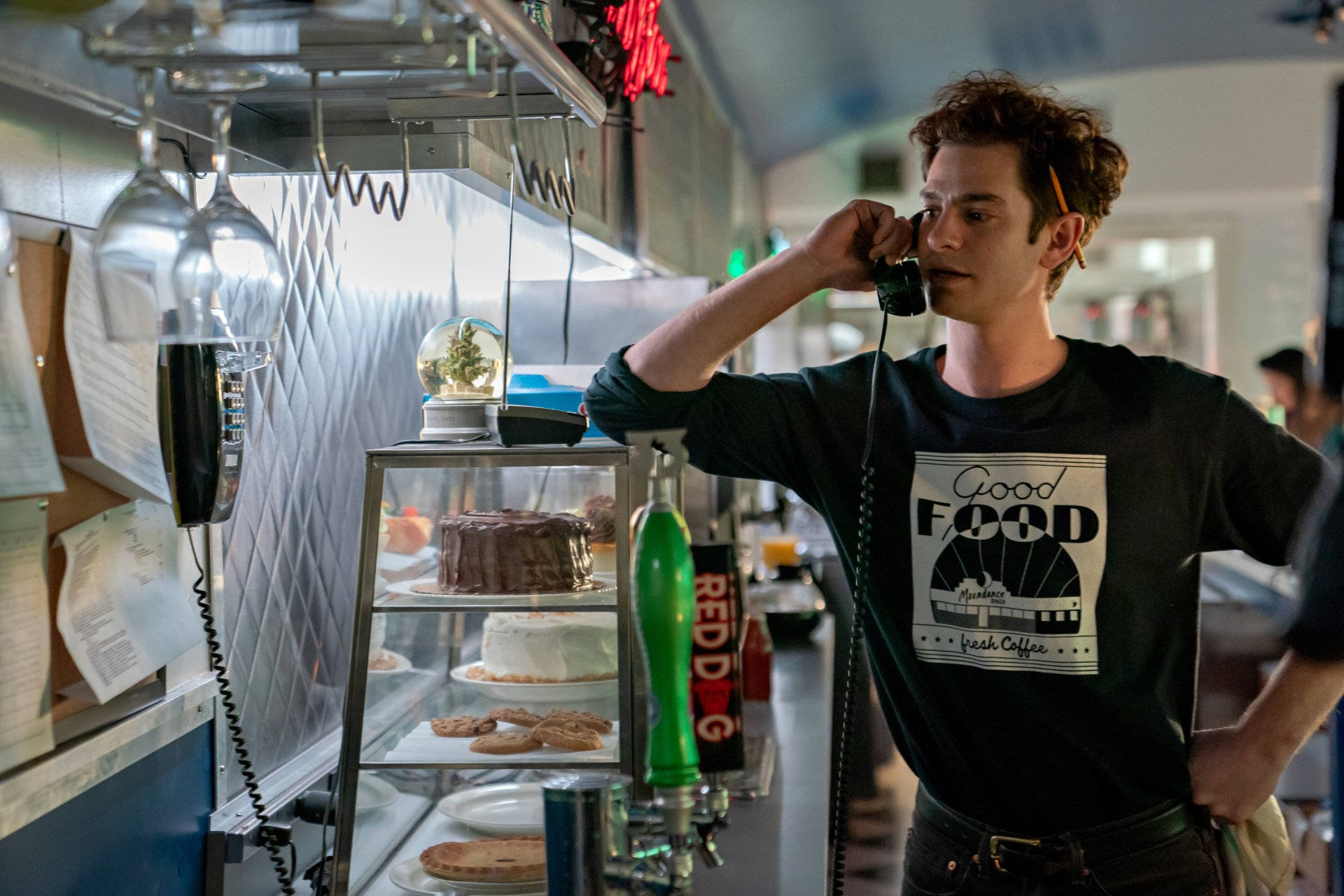 Andrew Garfield At A Diner