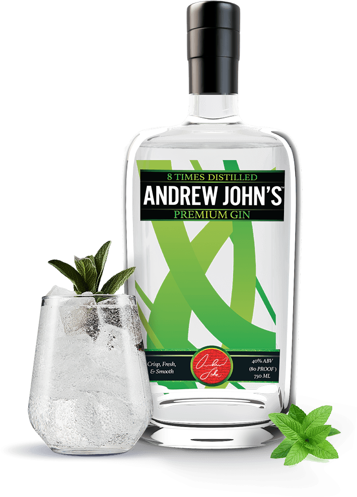 Andrew Johns Premium Gin Bottleand Glass PNG