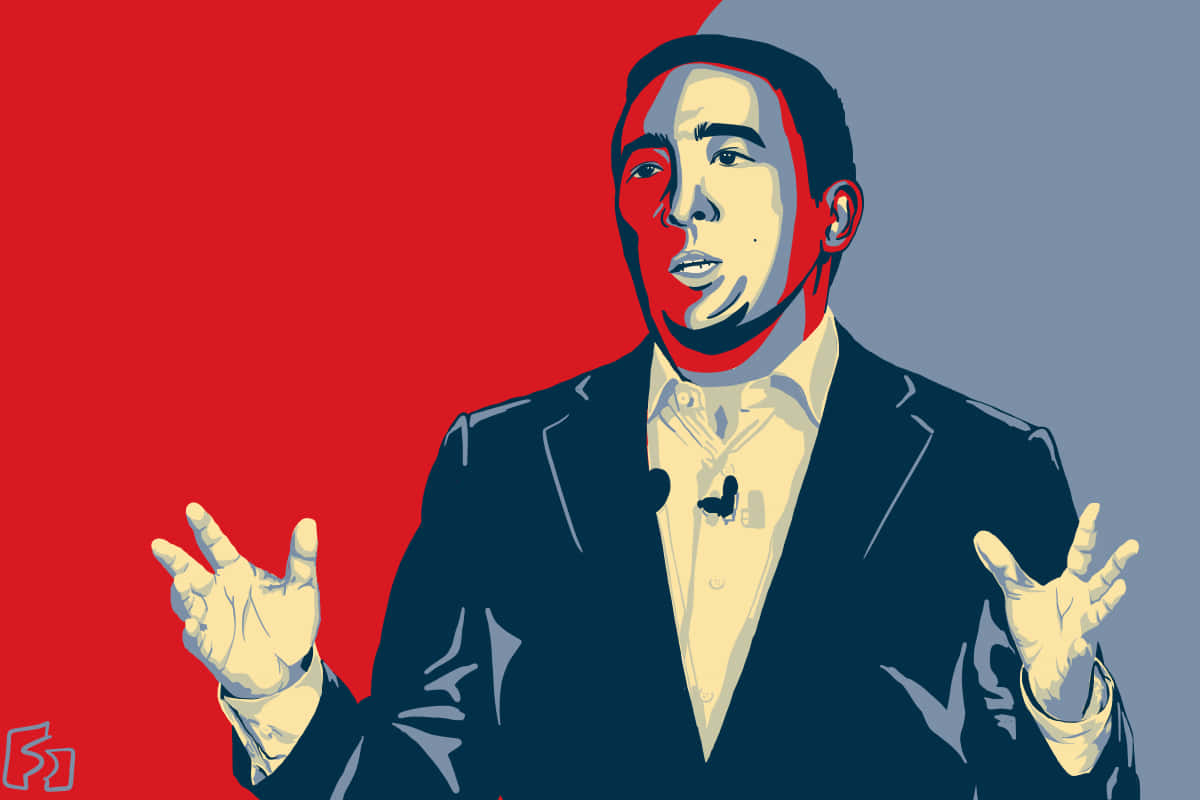 Andrew Yang Blue And Red Poster Wallpaper