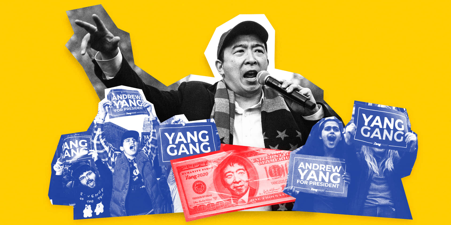 Andrew Yang Yellow Collage Wallpaper