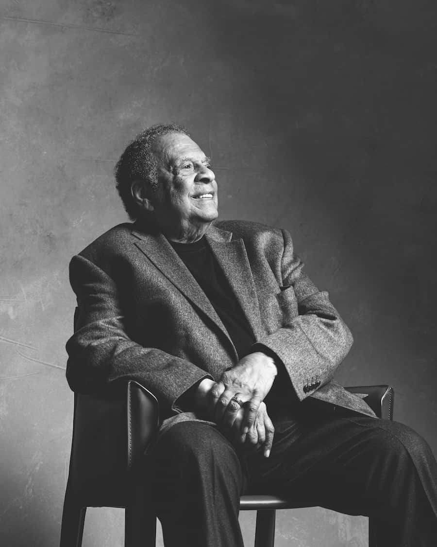 A black-and-white portrait of Andrew Young. Wallpaper