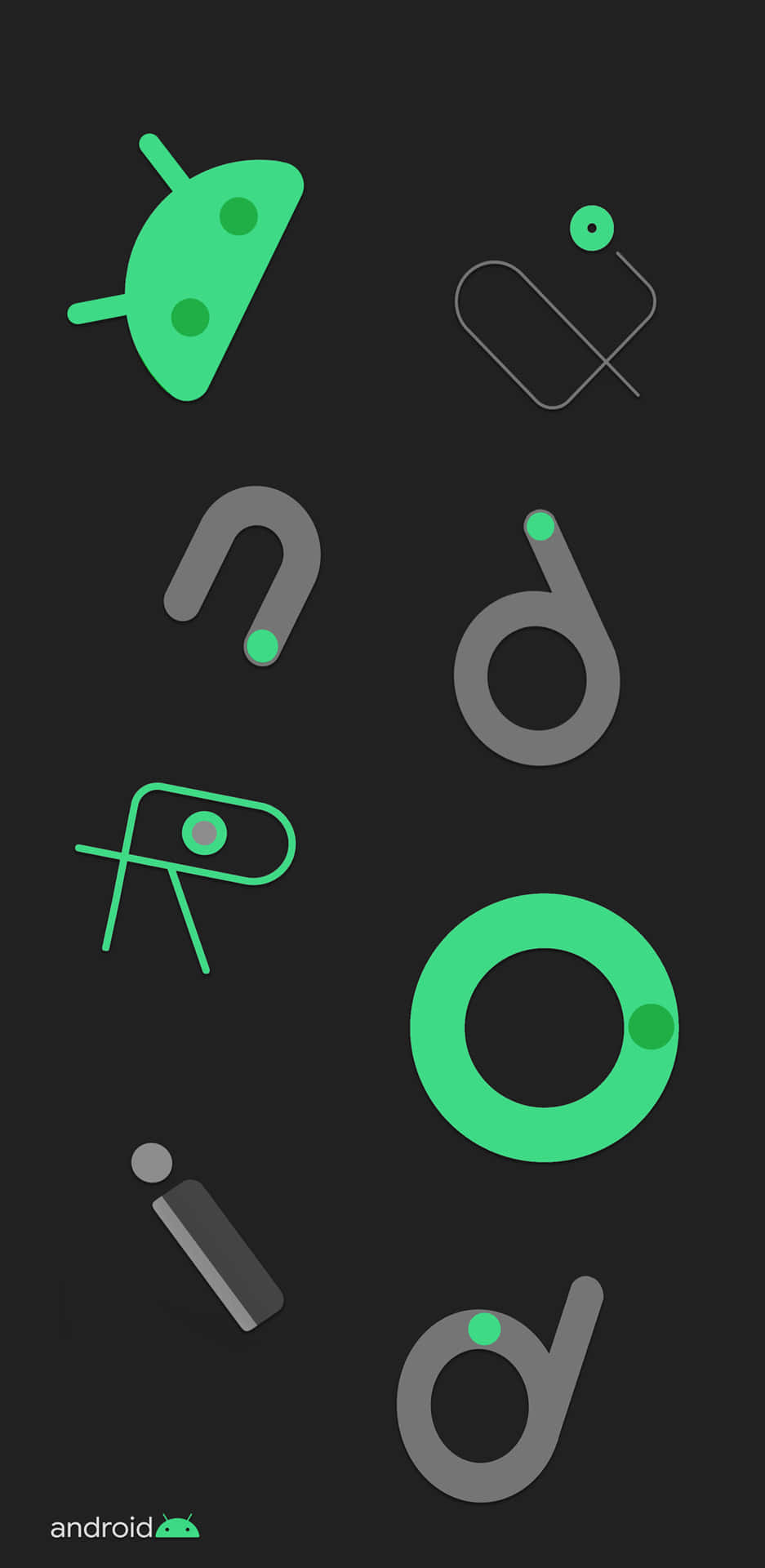 A Black Screen With Green Letters And Icons Wallpaper