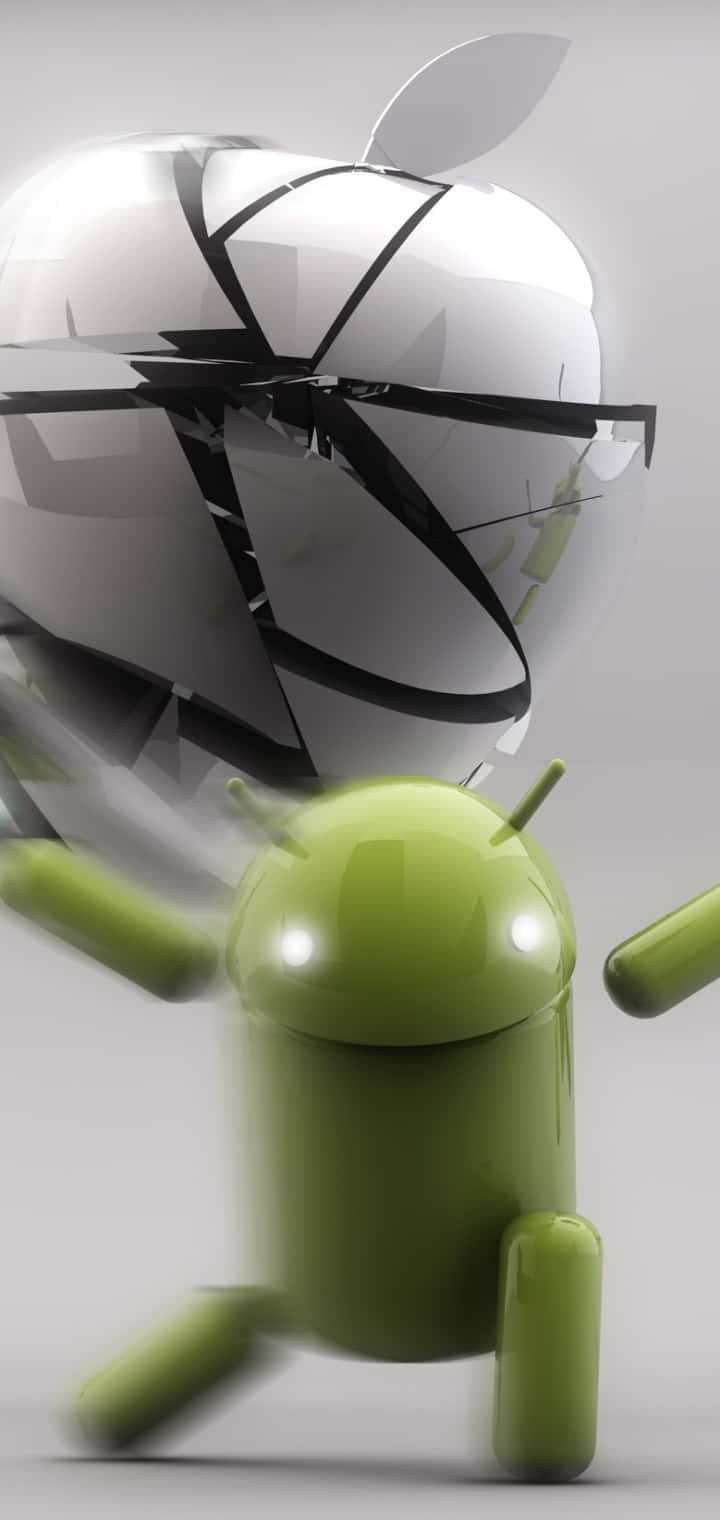 Android Cutting Apple To Pieces Wallpaper