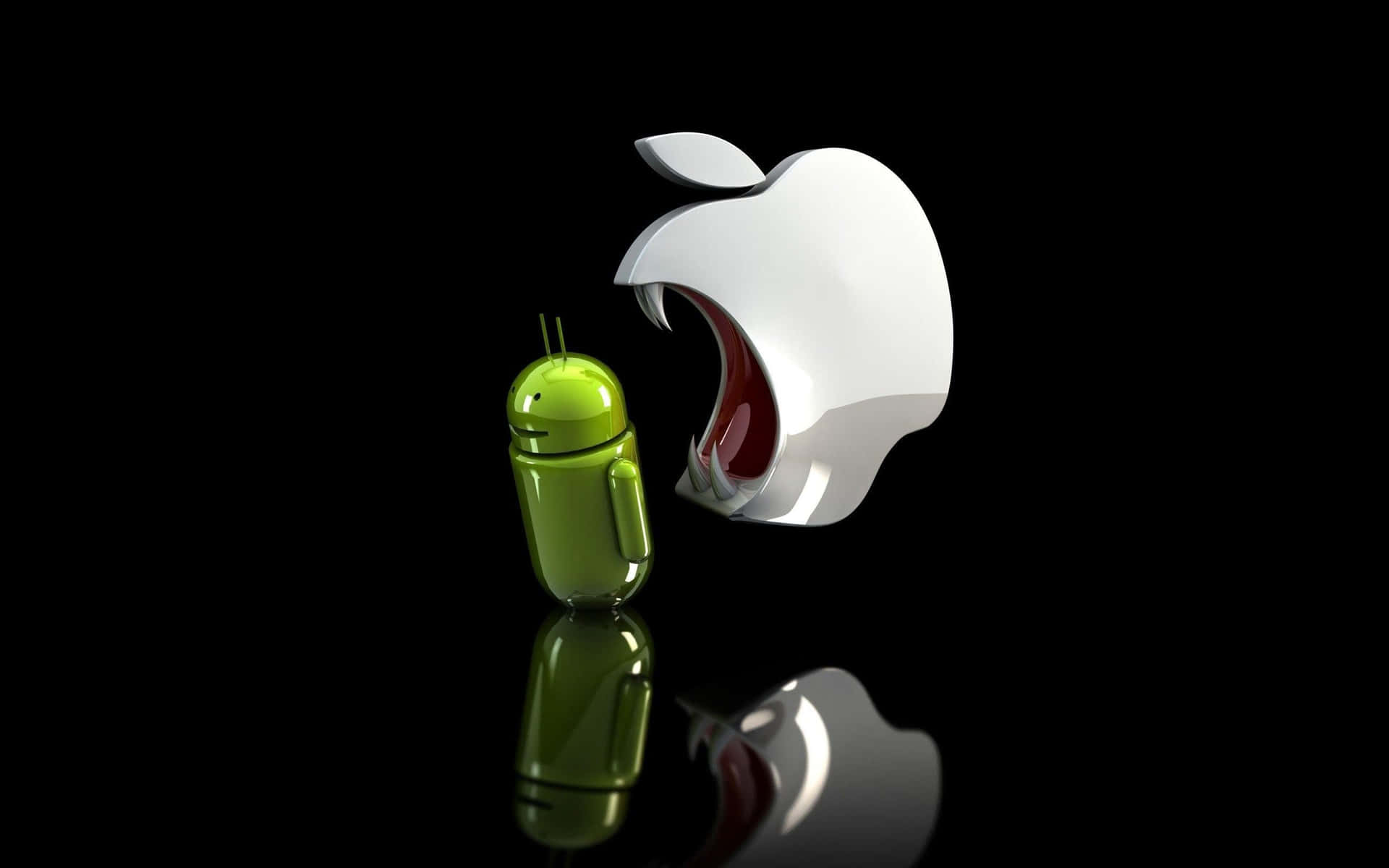3D Apple Logo Eating Android Robot Wallpaper