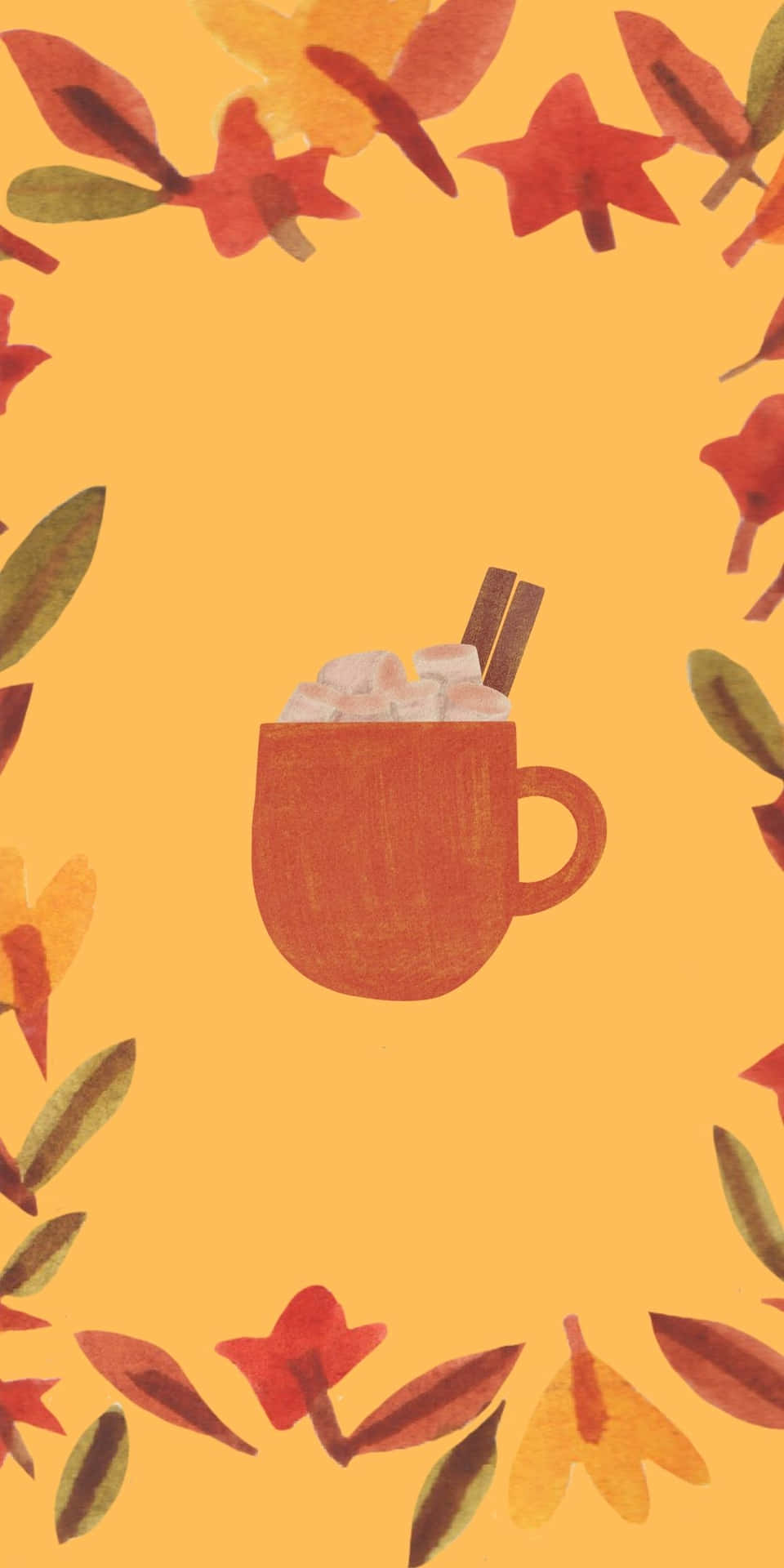 Android Autumn Background Frame With Hot Choco Cup Background