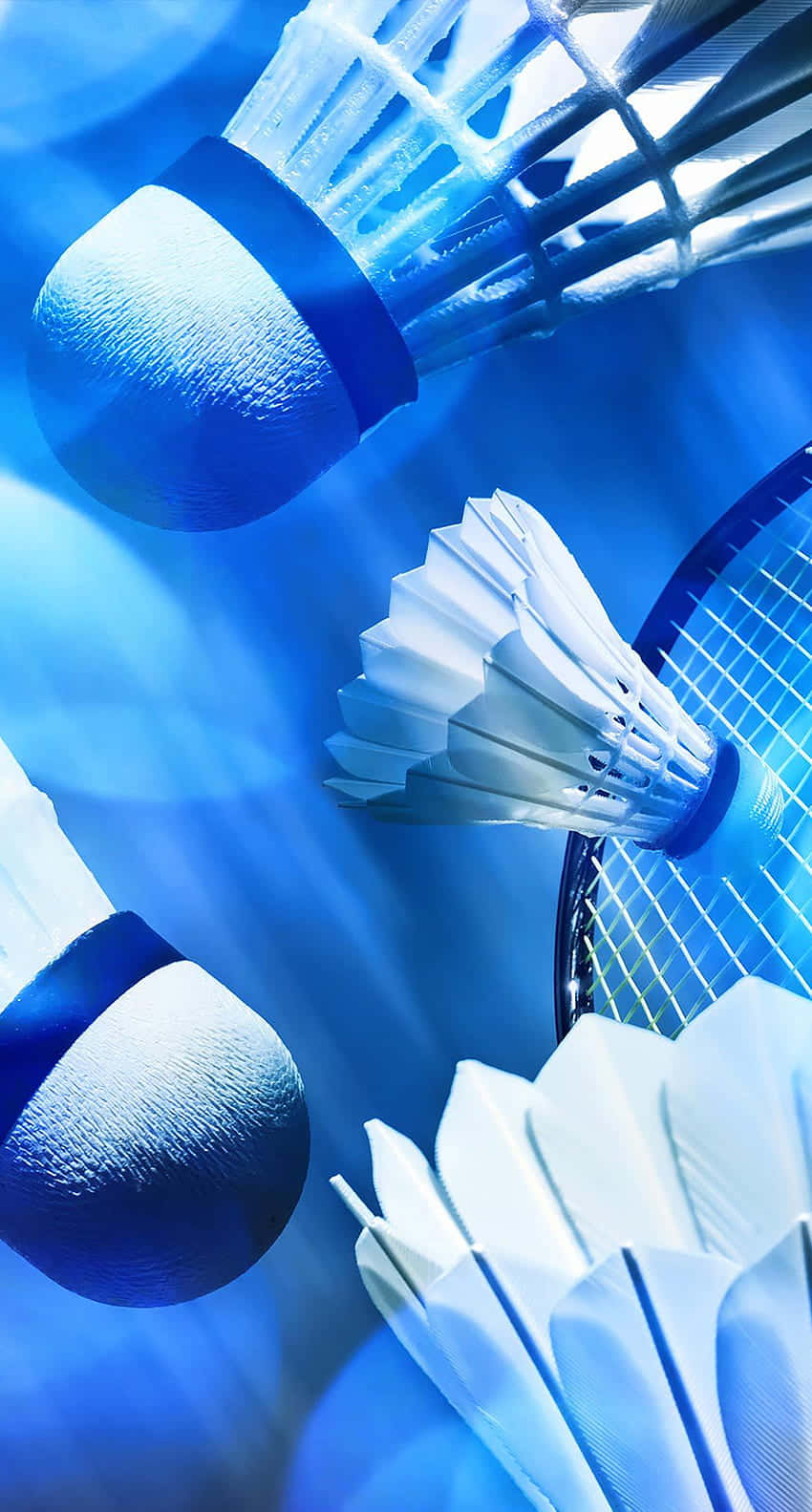 Badminton Rackets And Shuttlecocks On A Blue Background