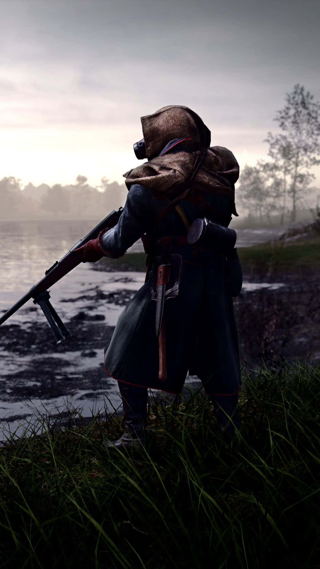Androidhintergrundbild: Vermummter Soldat In Battlefield 1 Entdeckt Einen Feind.