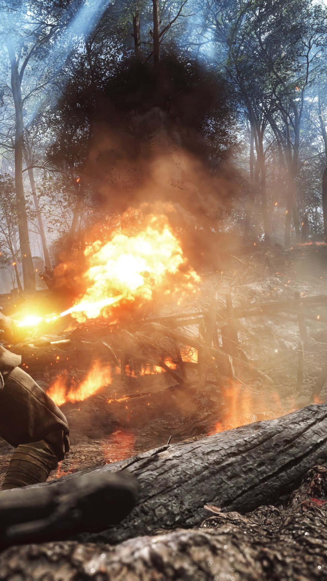Androidhintergrundbild Für Battlefield 1: Soldat Schießt Mit Einem Flammenwerfer.