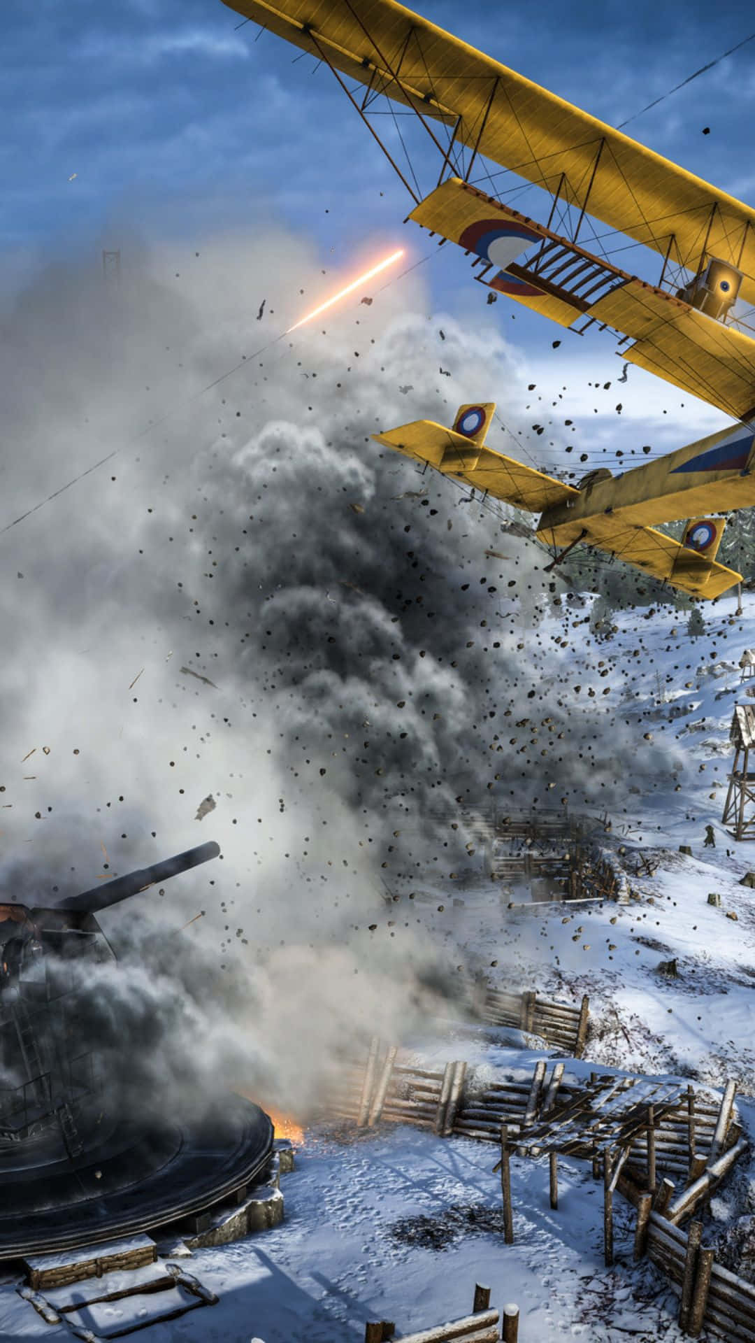 Fondode Pantalla Para Android De Battlefield 1 Con Un Avión Lanzando Una Bomba Sobre Un Tanque.