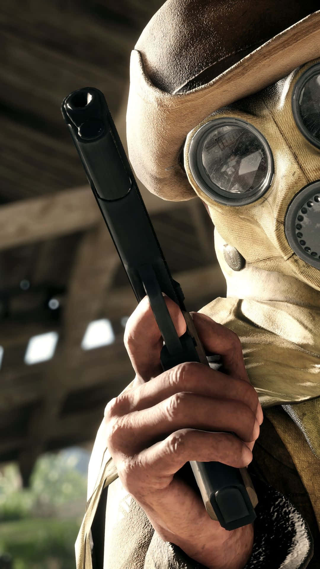 Androidbakgrundsbild För Battlefield 1 Med En Maskerad Soldat Som Håller En Pistol.