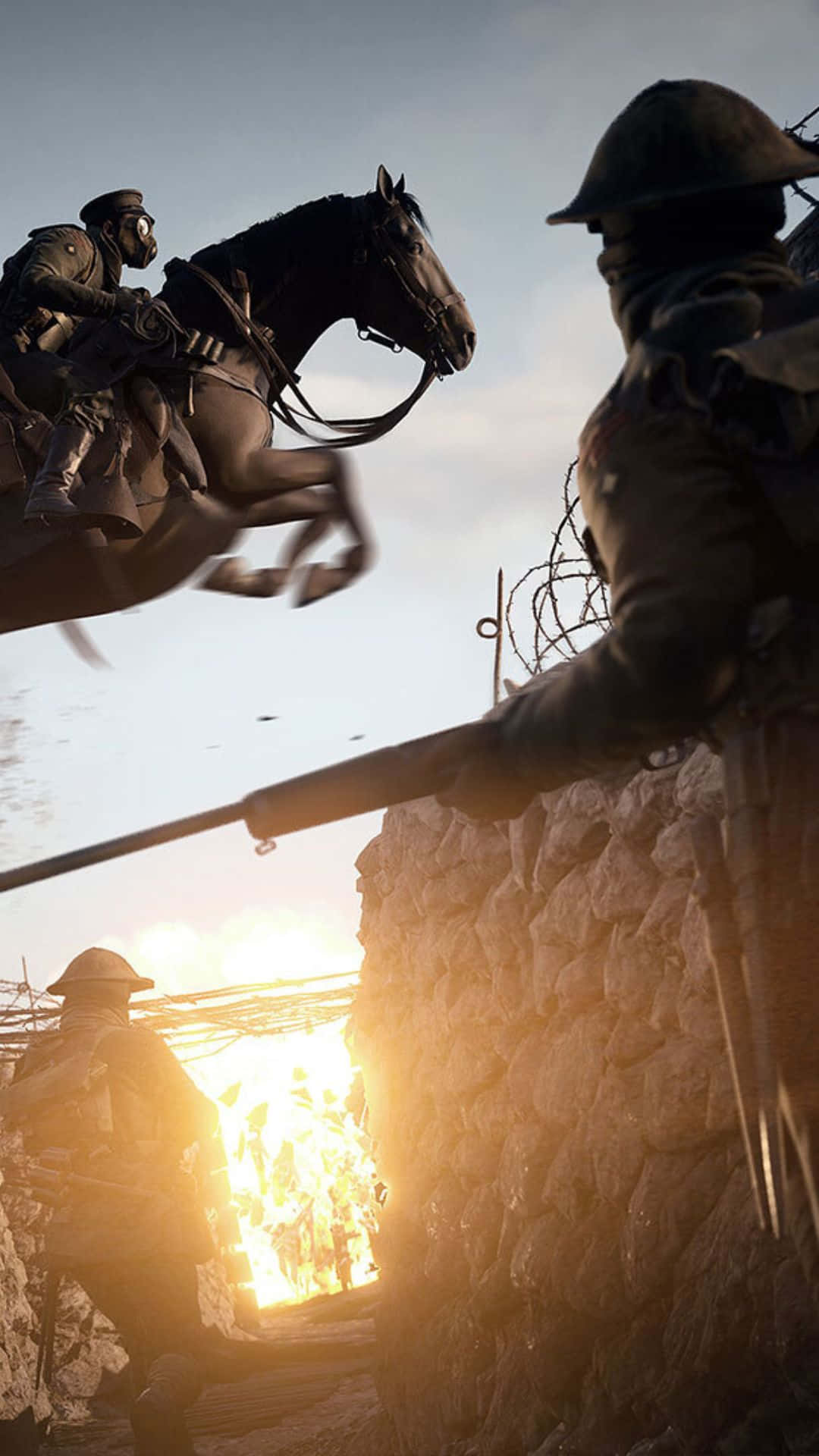 Androidtapet Med Battlefield 1. En Maskerad Soldat Rider På En Hoppande Häst.