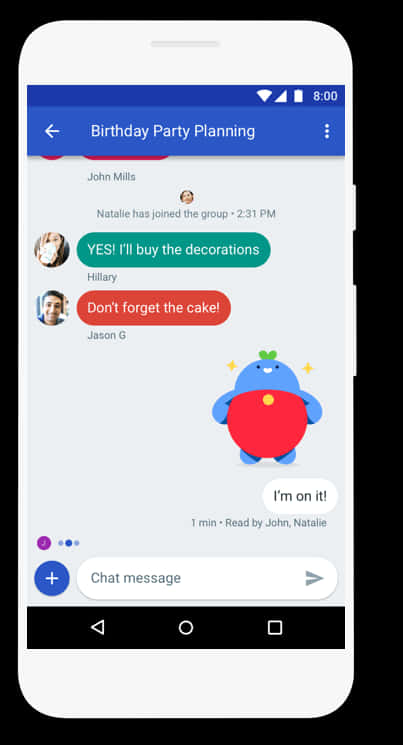 Android Chat App Birthday Party Planning PNG