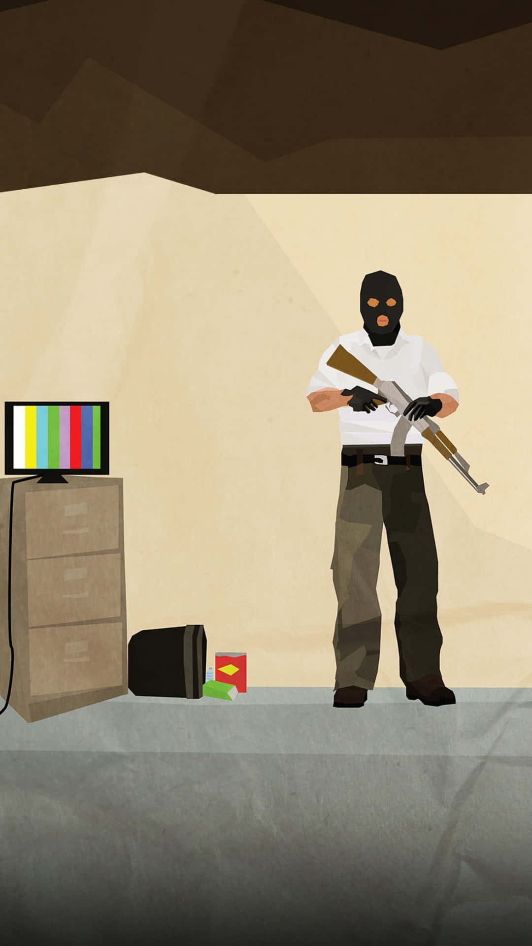 Fondode Pantalla De Android De Dibujo De Arte Fanático De Counter-strike Global Offensive, Con Un Terrorista Dibujado En El Fondo De Una Habitación.