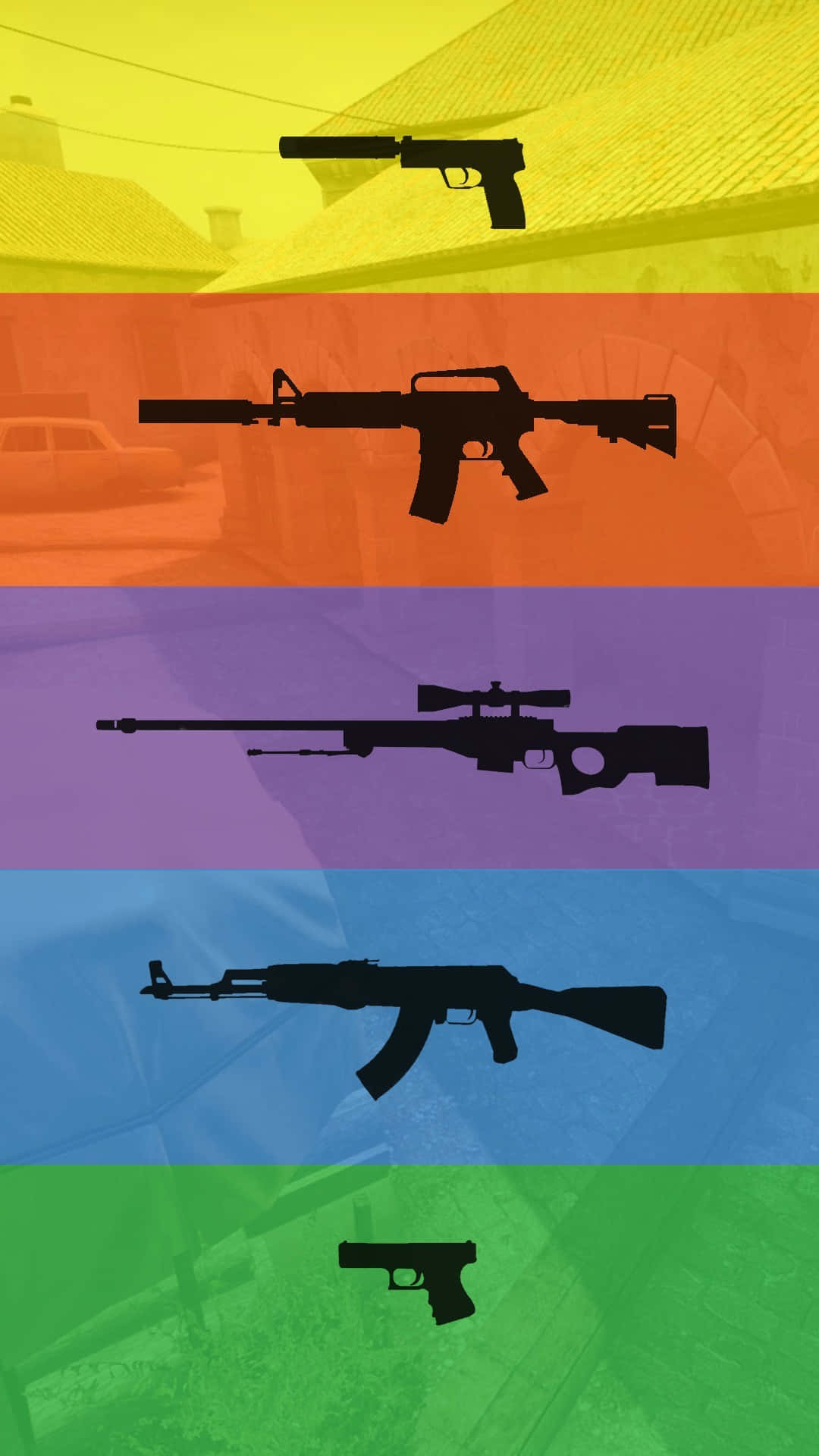 Android Counter-strike Global Offensive Various Guns With Different Color Backdrops Background