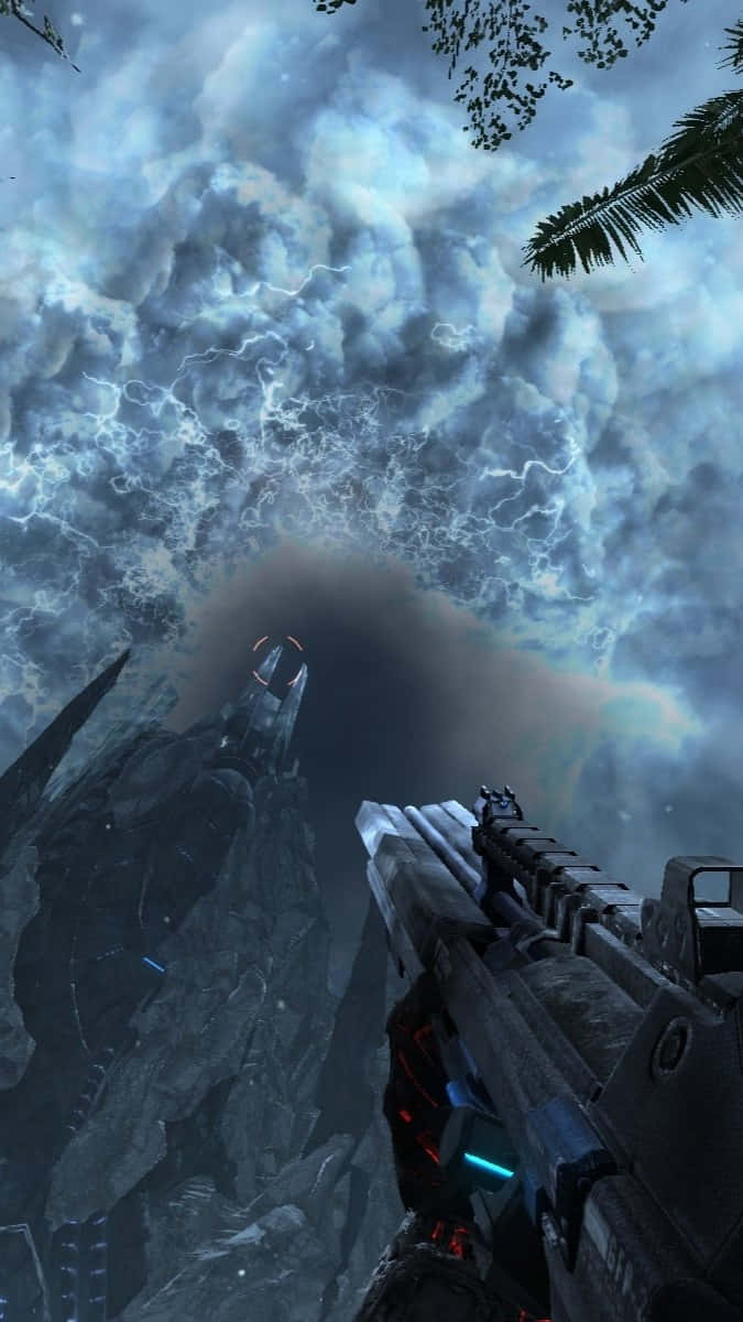 A Screenshot Of A Game With A Gun In The Sky