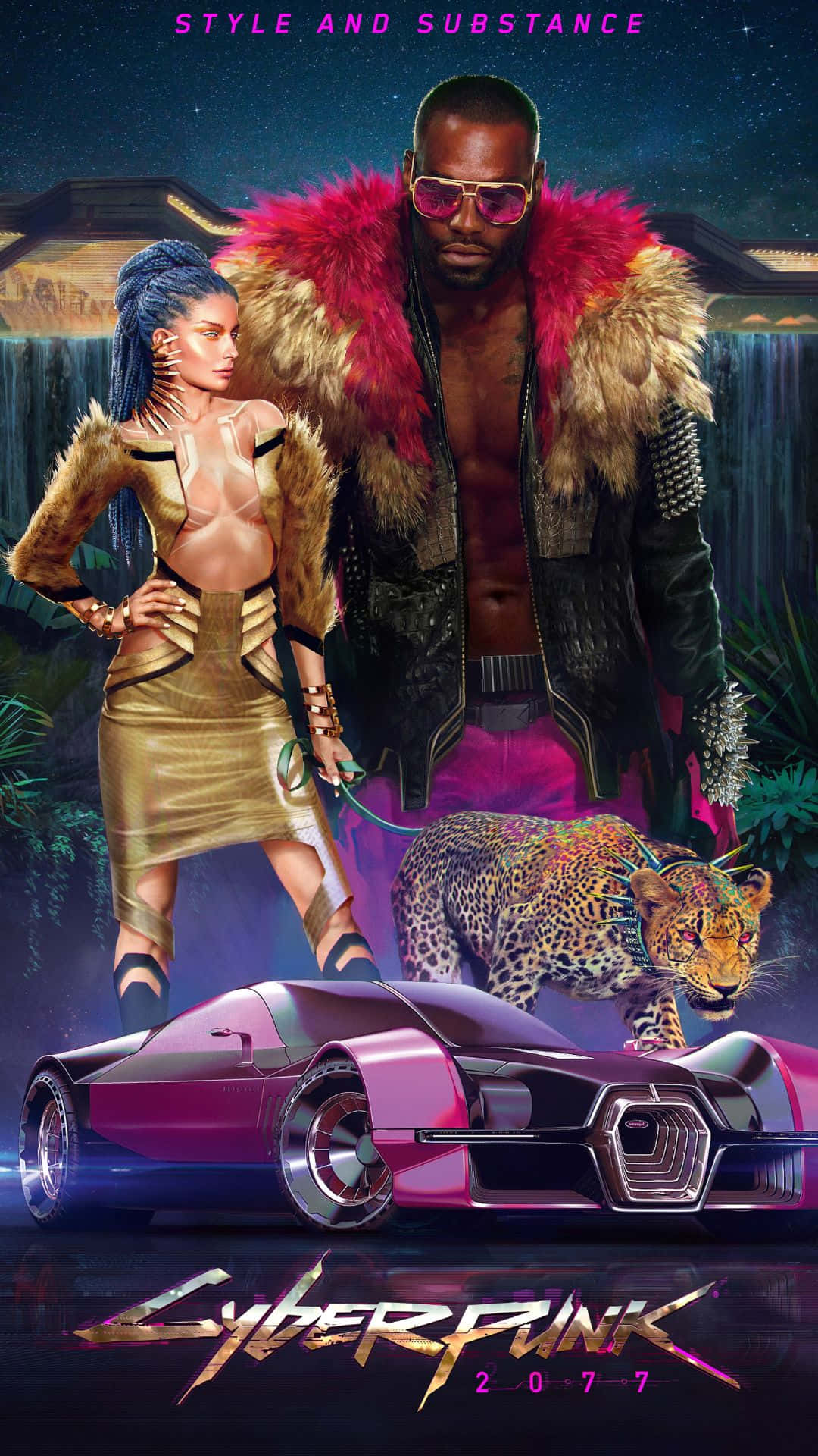 Sfondoandroid Di Cyberpunk 2077 Con Una Donna E Una Jaguar.