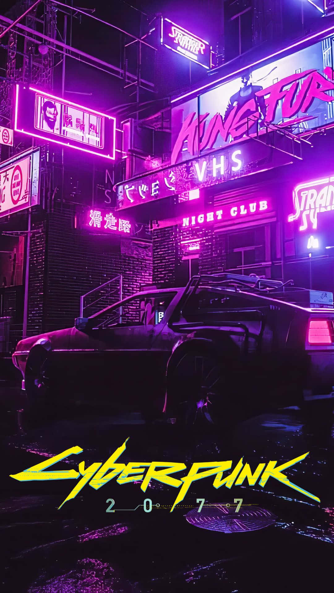 Android Cyberpunk 2077 Background Purple Neon Lit Street