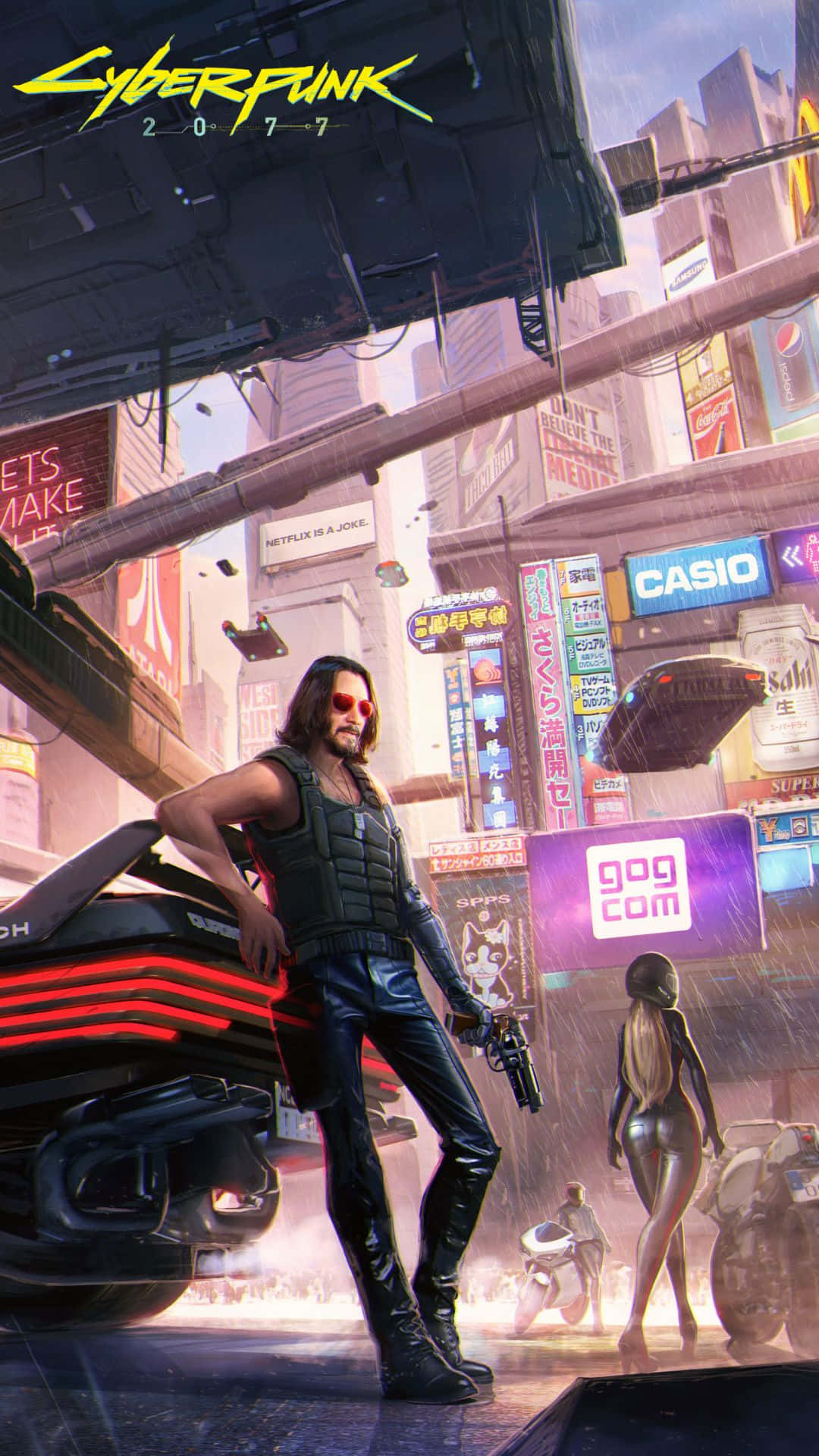 Androidcyberpunk 2077 Bakgrundsbild Med Johnny Silverhand Bredvid En Bil.