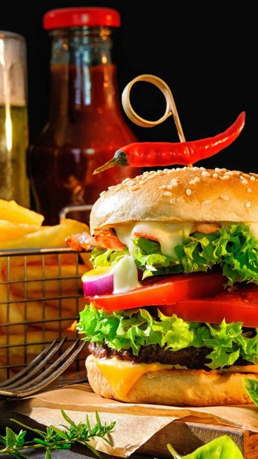 Chilipå Burger Android Mat Bakgrund.