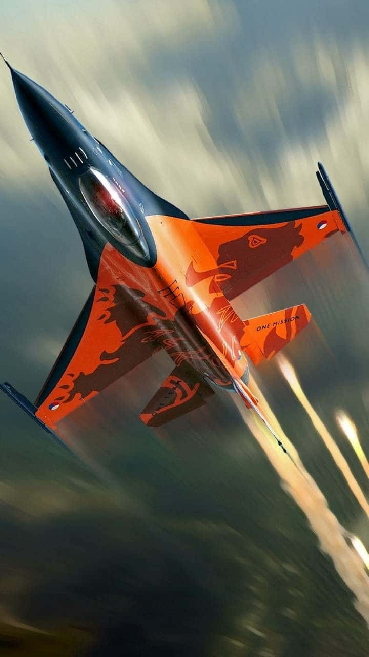 Hurtig orange F16 Android Jumbo Jet baggrund