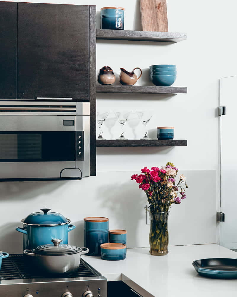 Aesthetic Android Blue Kitchen Background