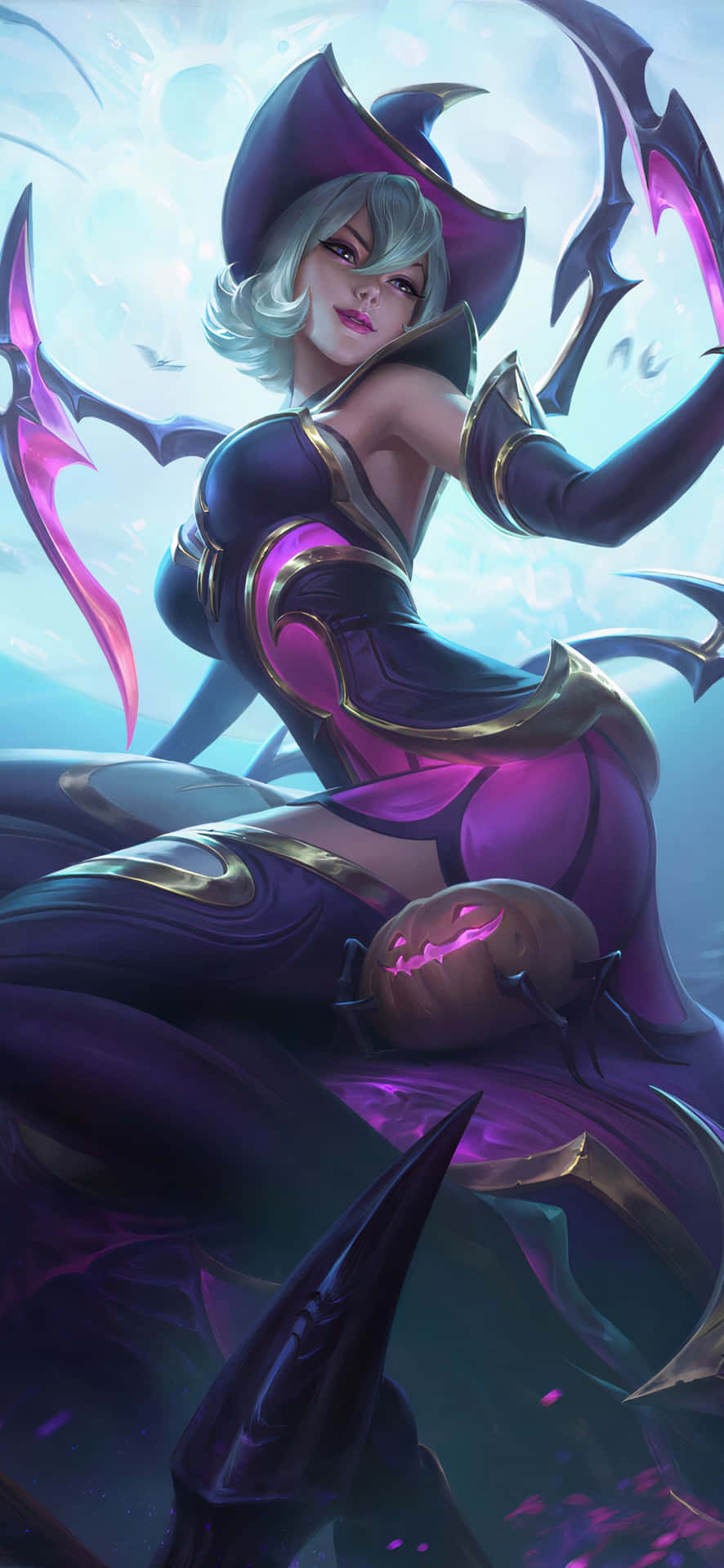 A Female Character In A Purple Dress And Purple Wings