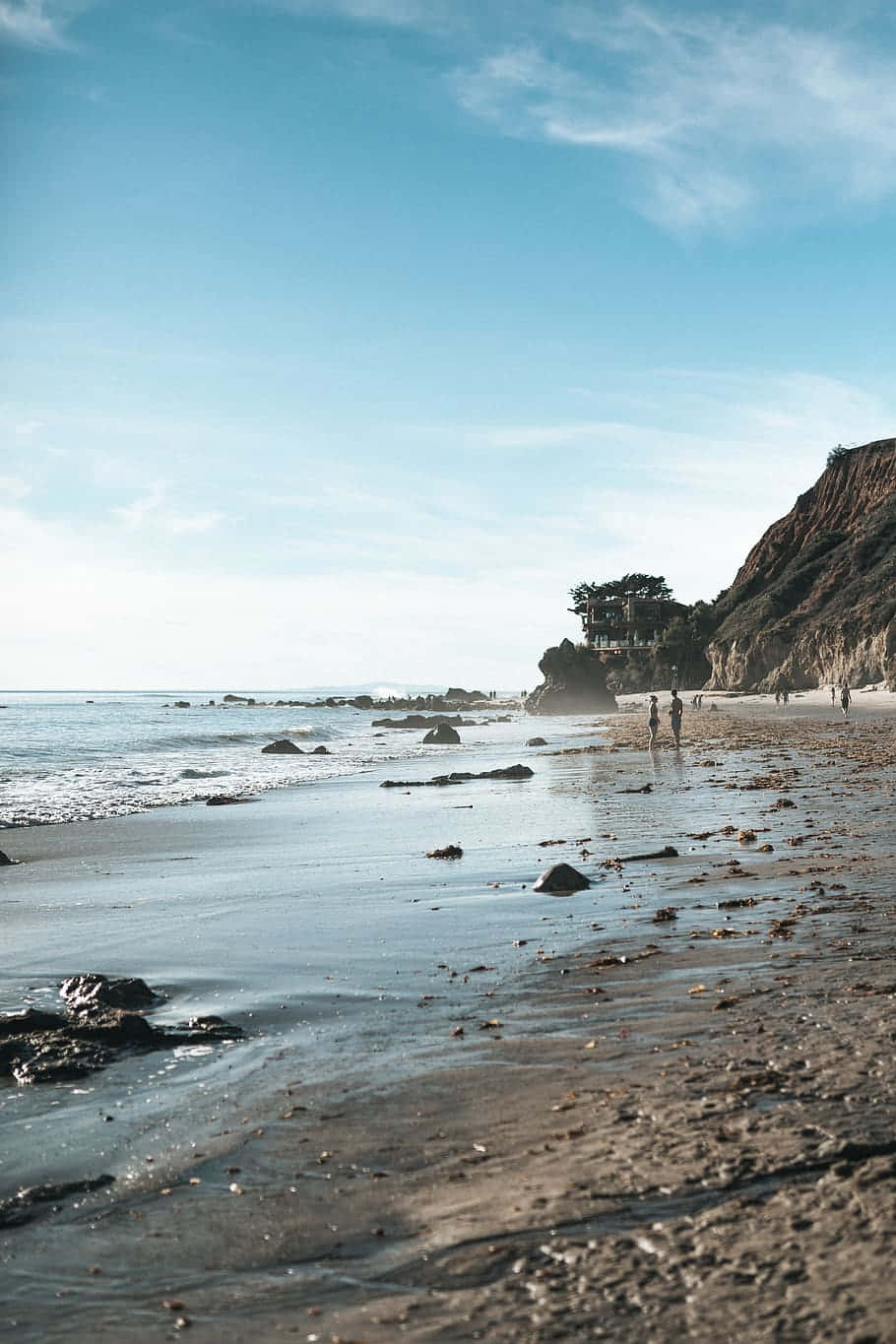 Grauerund Felsiger Küstenlinien-hintergrund Für Android Malibu.