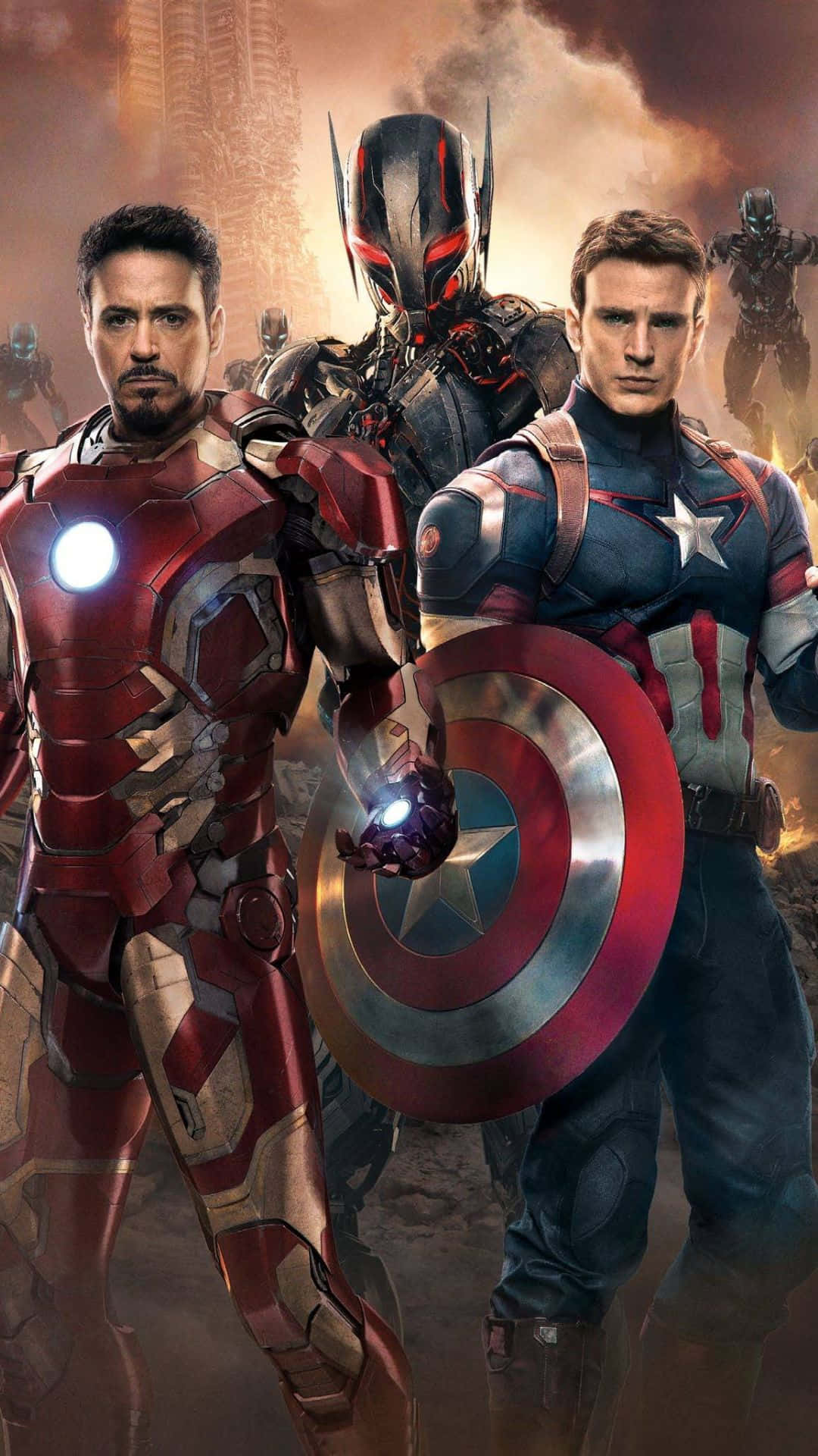 Android Marvel's Avengers Ironman Ultron And Captain America Background