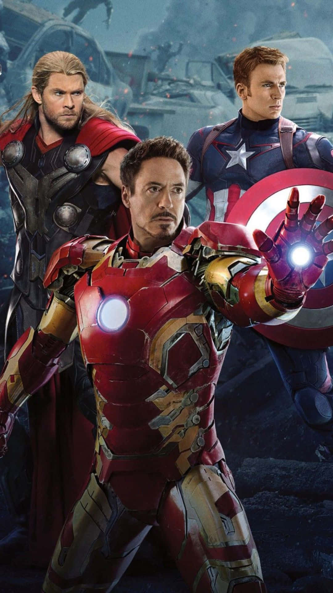 Fondode Pantalla De Android De Los Vengadores De Marvel: Thor, Ironman Y Capitán América.