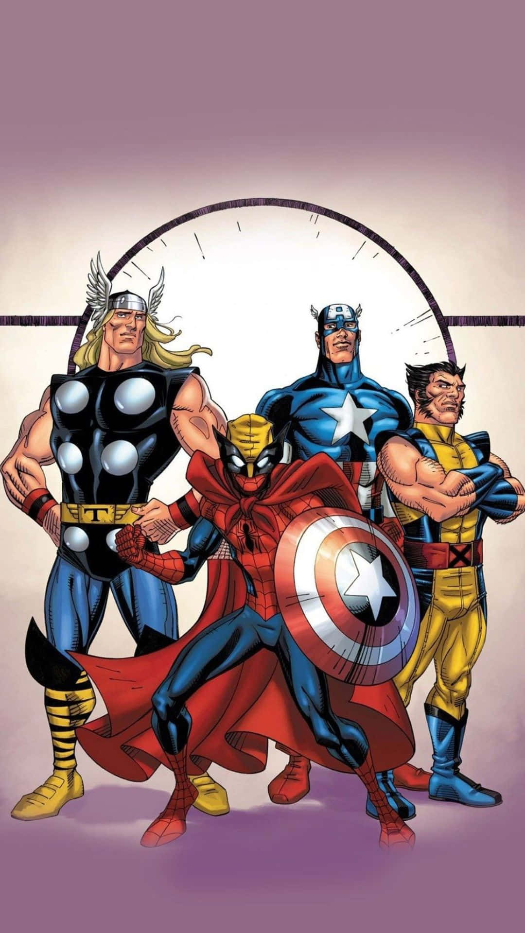 Android Marvel's Avengers Comic Poster Spiderman, Thor, Captain America, Wolverine Background