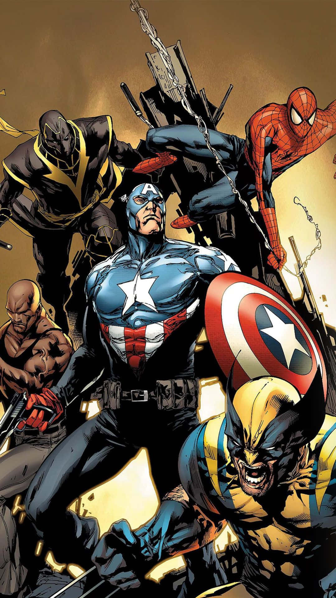 Sfondoandroid Con Poster Dei Marvel's Avengers E Sfondo Di Wolverine