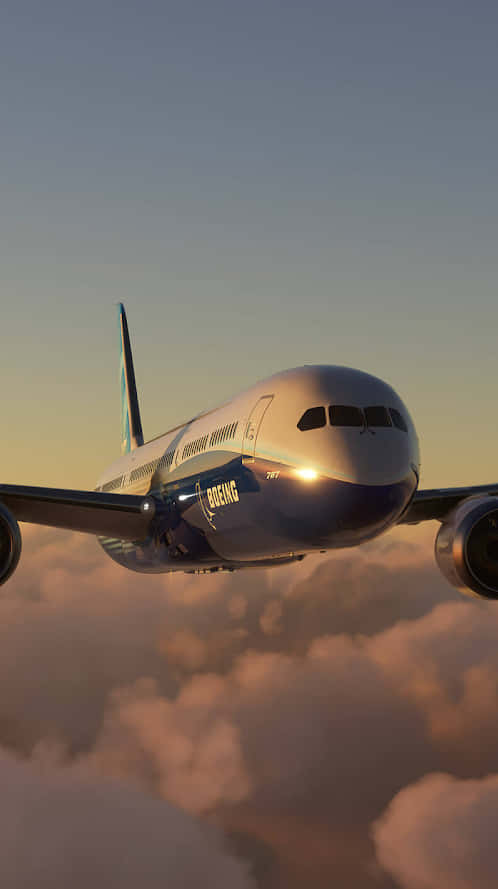 Boeing787 - Eine Darstellung Des Flugzeugs, Das Durch Die Wolken Fliegt.