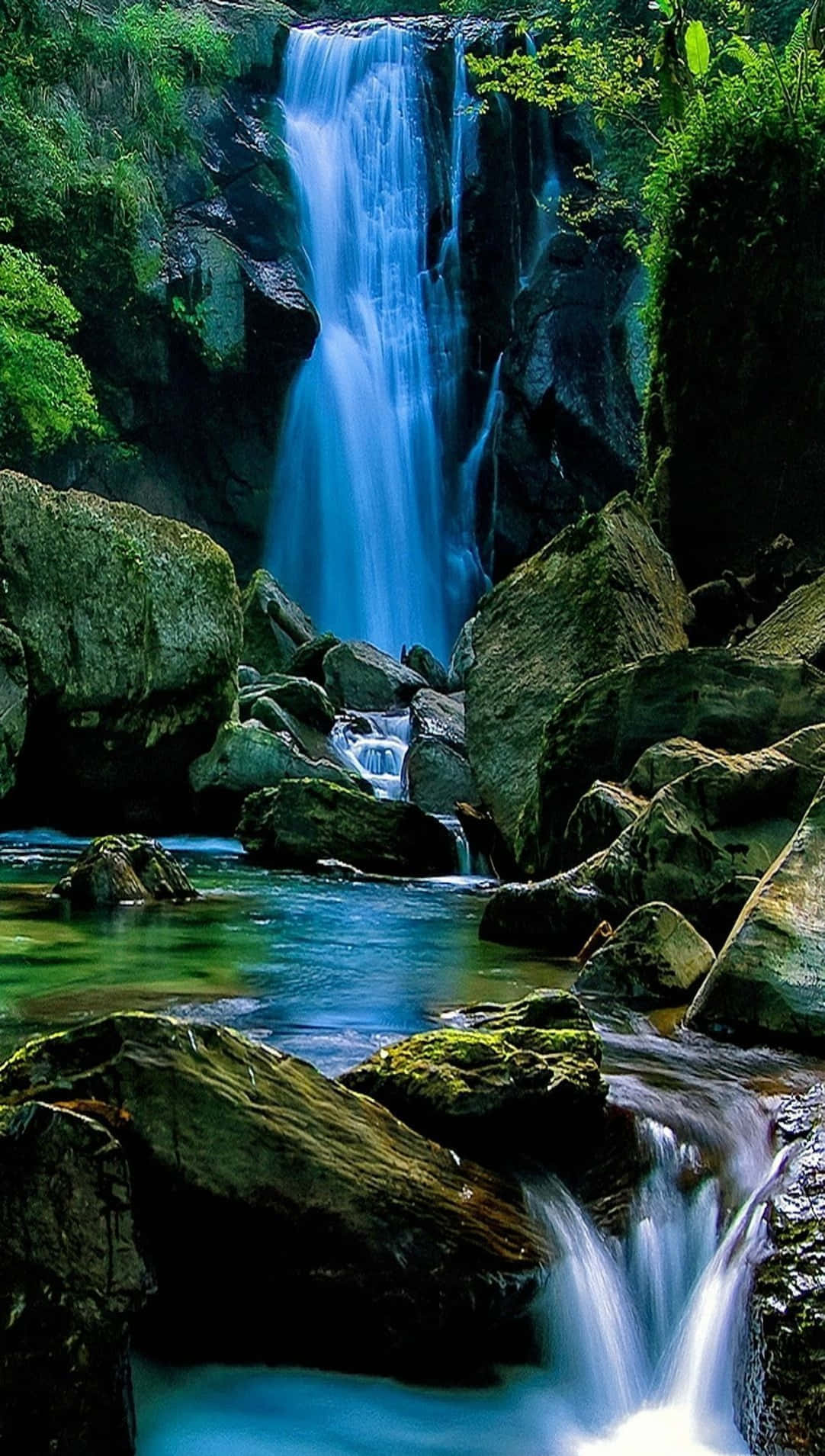 Wasserfallim Wald Für Android Natur Wallpaper