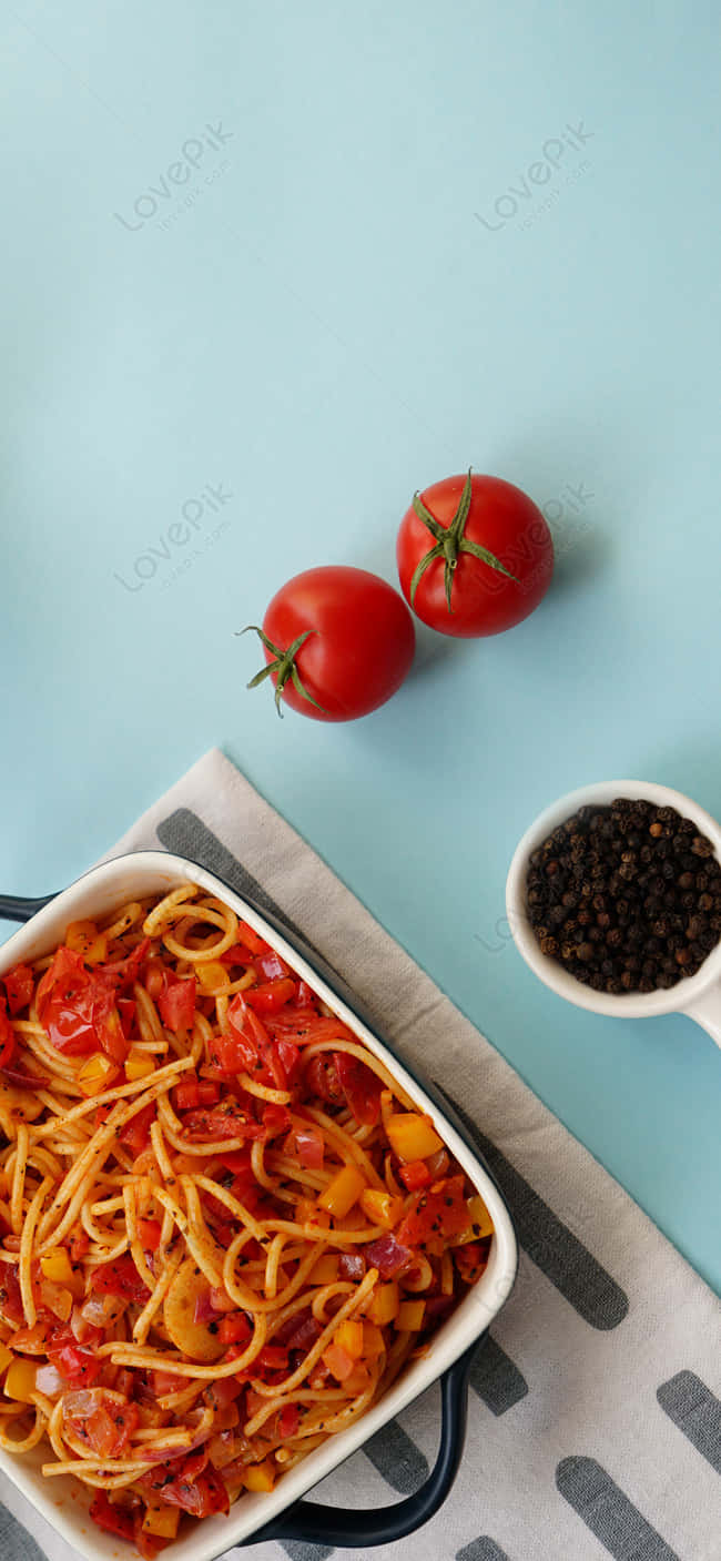 Androidpasta-bakgrund Spaghetti Med Tomatsås.