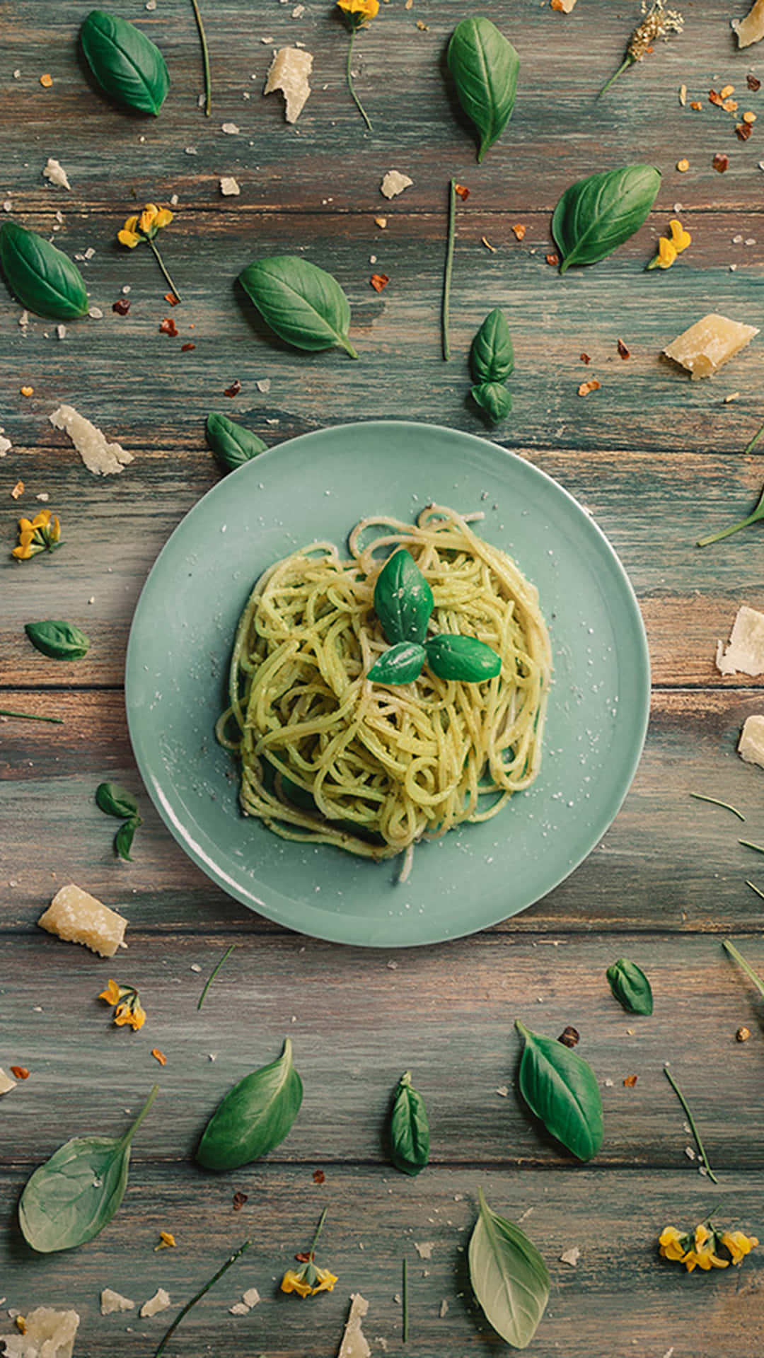 Androidbakgrund Pasta Spaghetti Med Pestosås