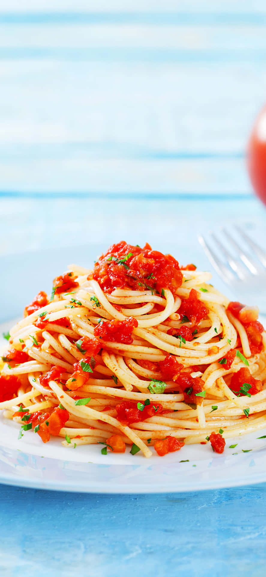 Androidnudels Hintergrundteller Mit Roter Sauce Spaghetti