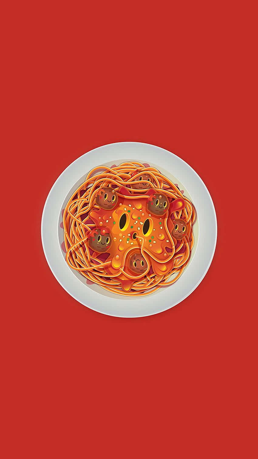 Sfondoandroid Con Cartone Animato Di Un Piatto Di Spaghetti.