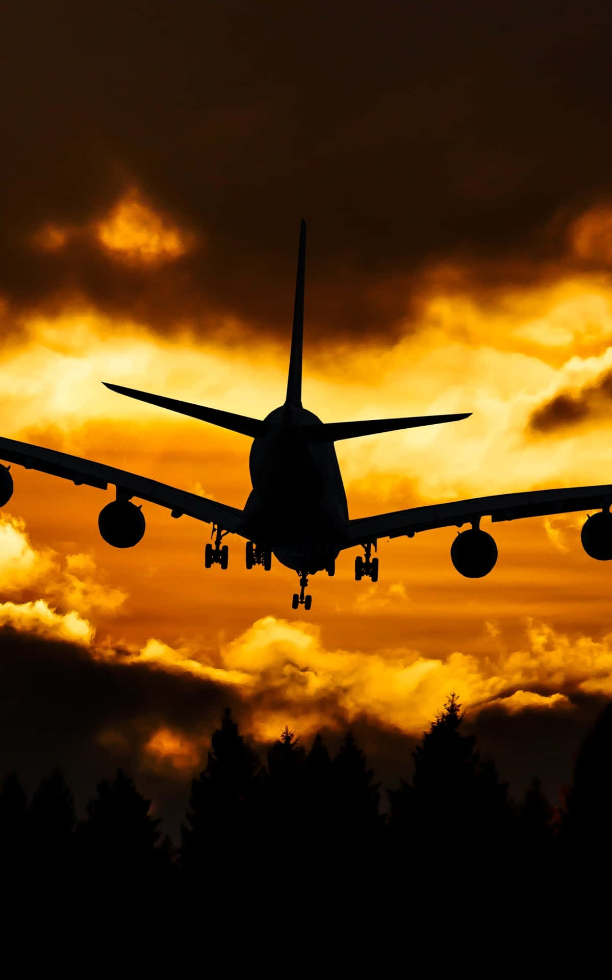 Airplane Silhouette Against Sunset Android Plane Background