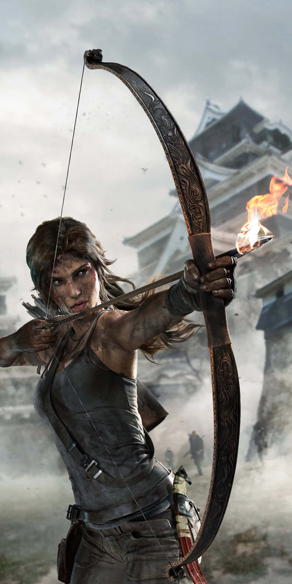 Androidrise Of The Tomb Raider Bakgrund Med Skjutande Vapen.