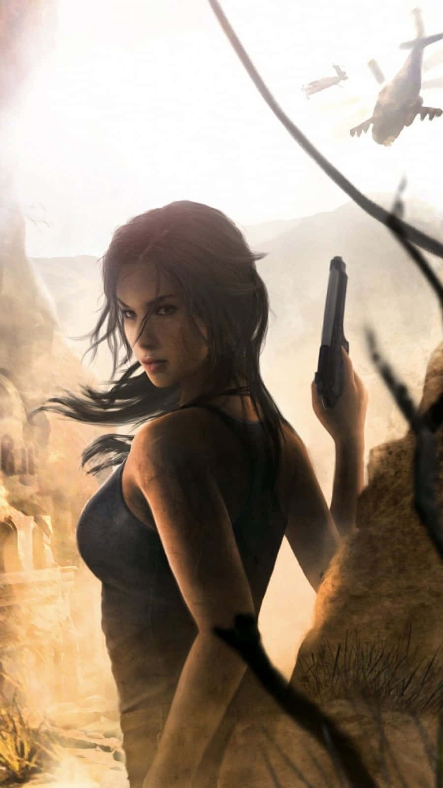 Fondode Pantalla De Rise Of The Tomb Raider Con Una Imagen De Una Pistola Para Android.