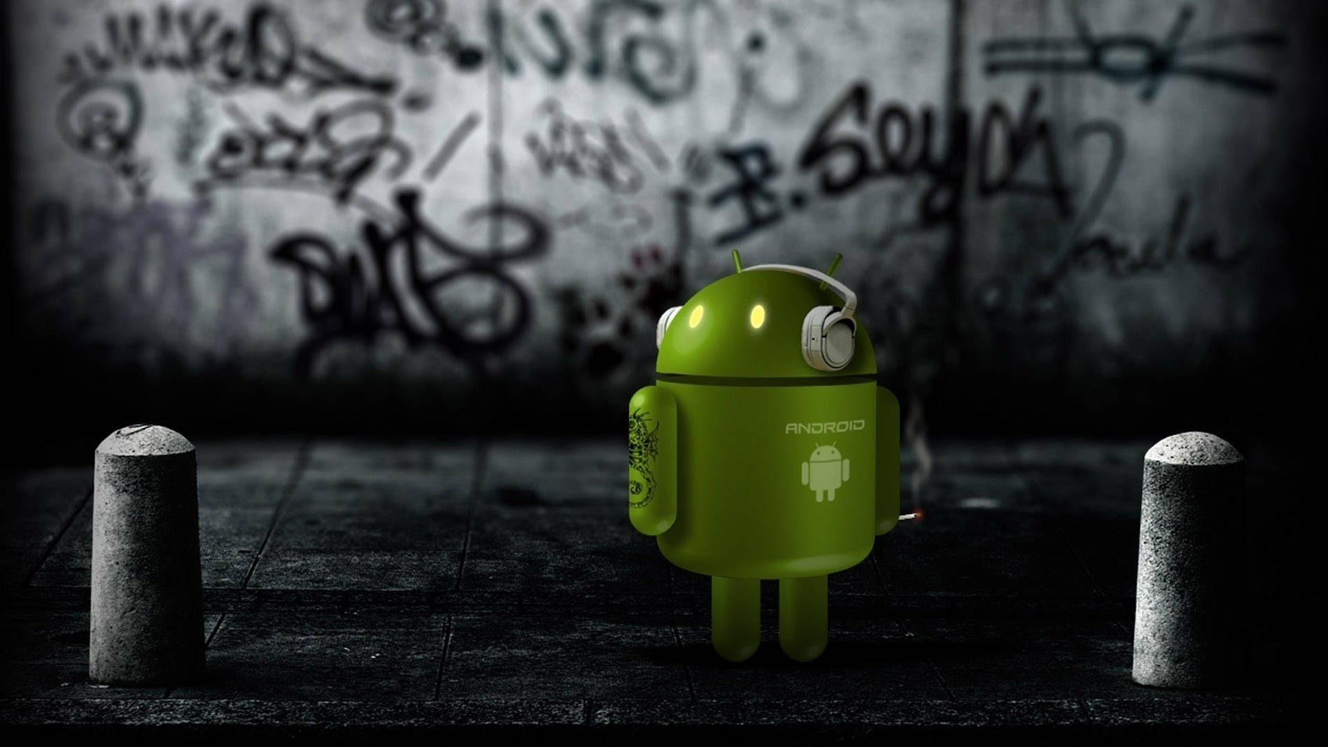 Android Robot Painted in Street Art Wallpaper