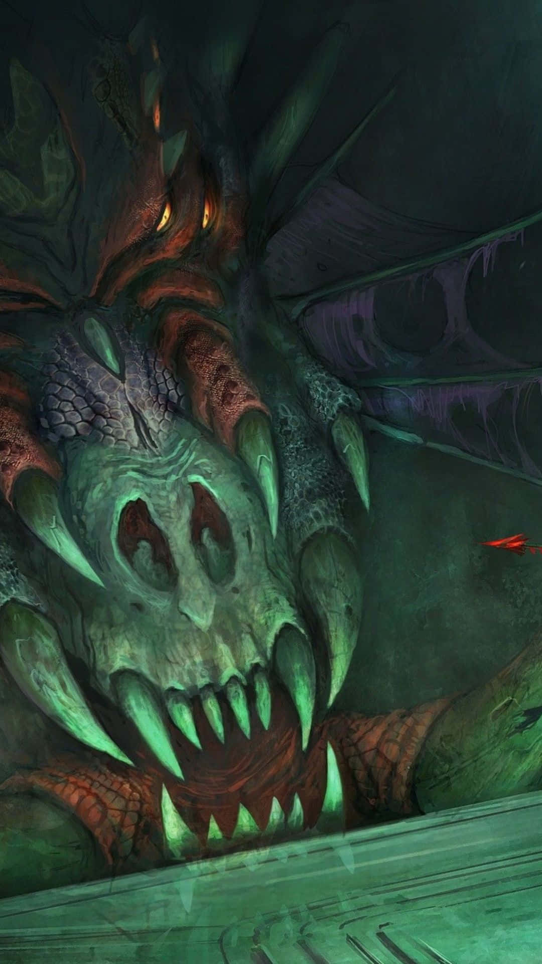 A Dragon With A Green Mouth Is In The Dark