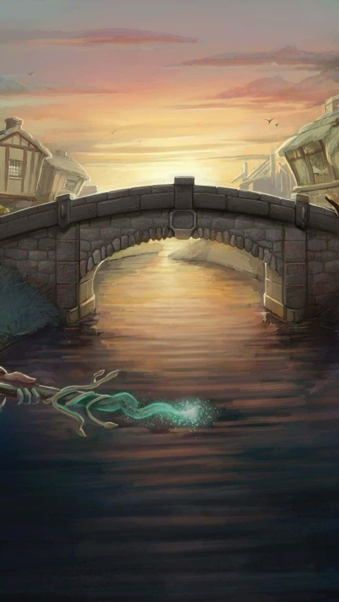 A Painting Of A Bridge Over A River