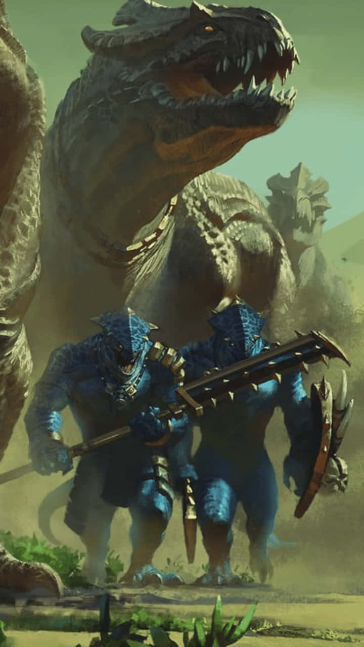 Ungrupo De Dinosaurios Azules Están Parados En El Desierto.