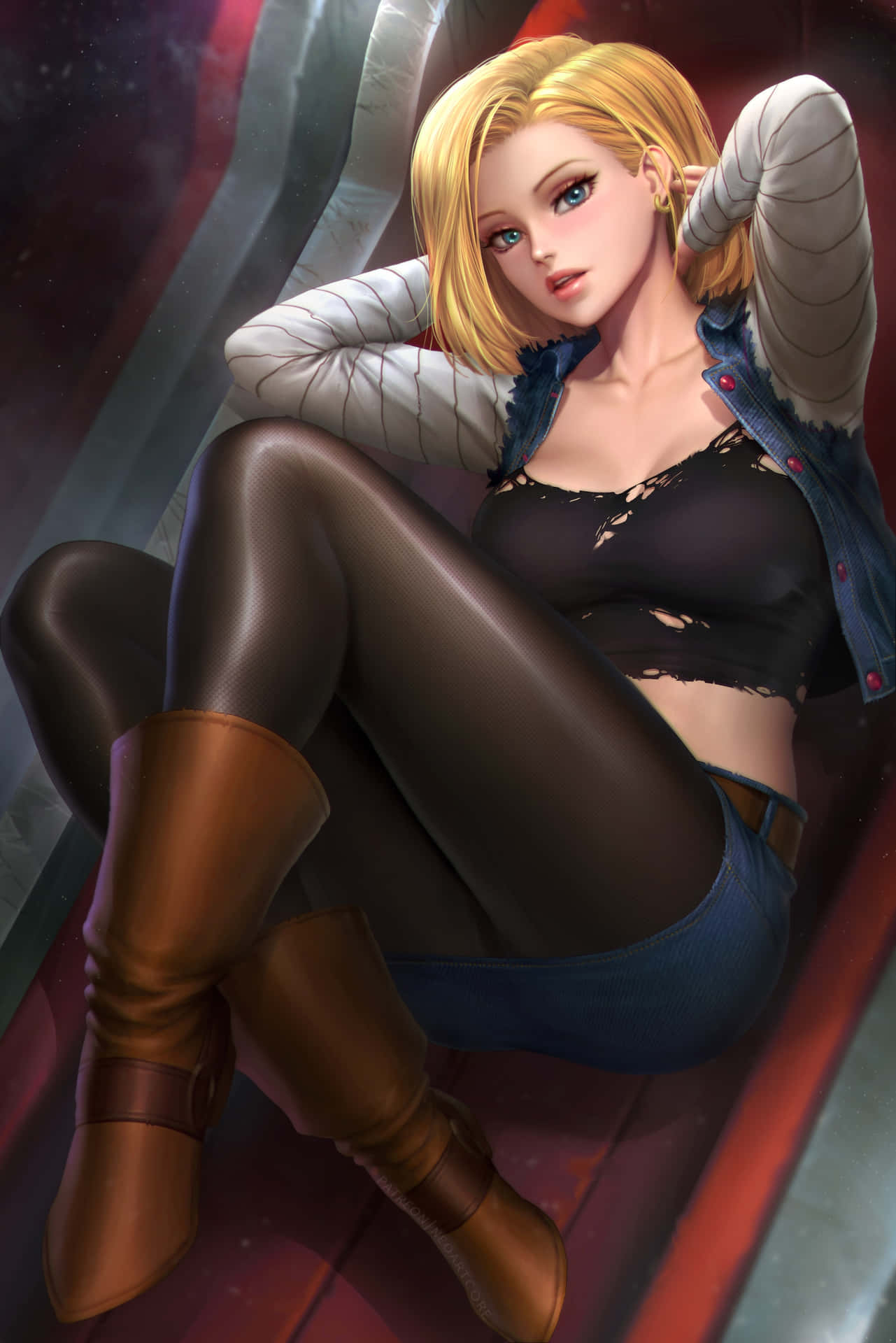 Android18 Ontspannen Houding Kunstwerk Achtergrond