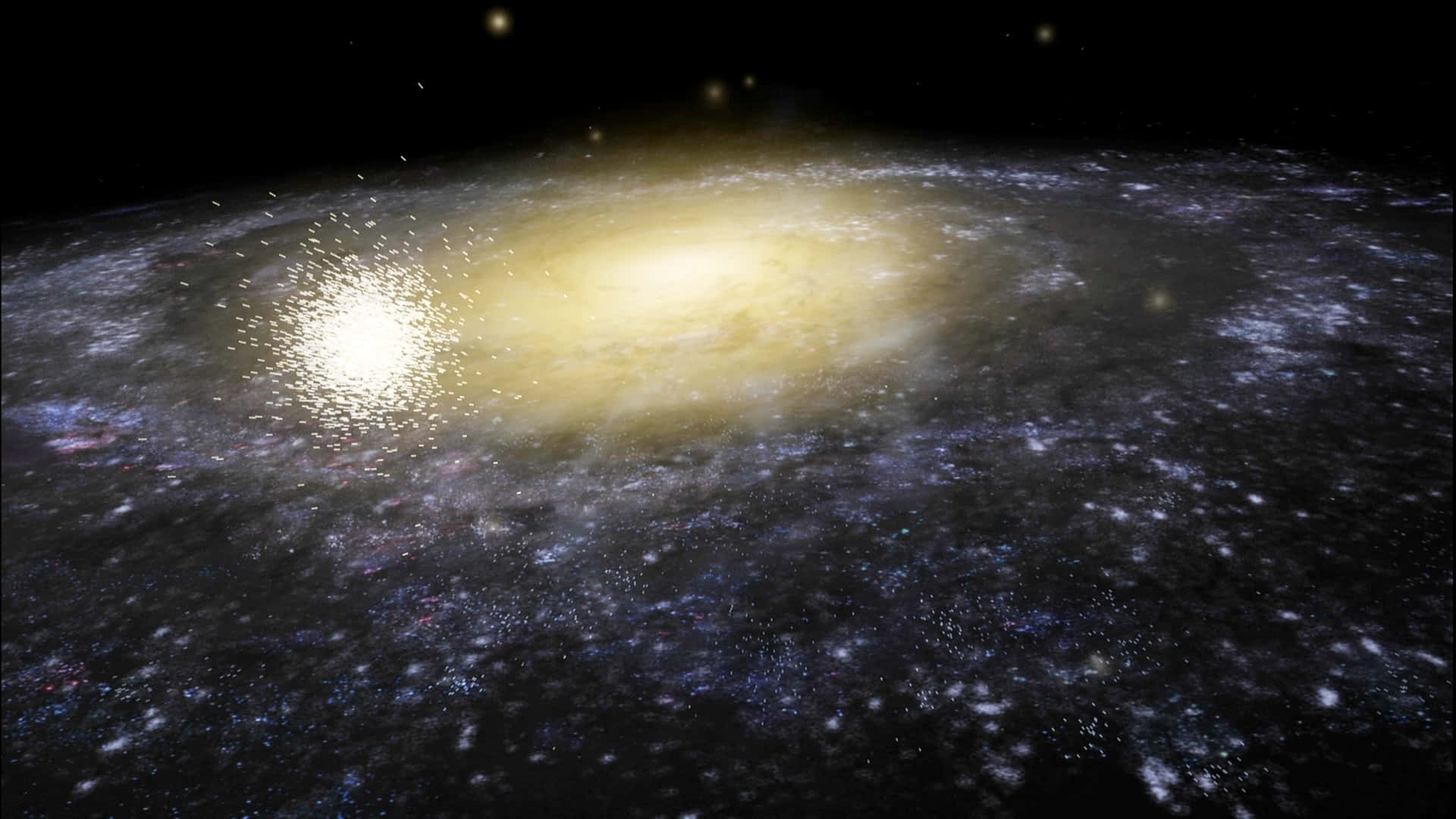 Et galakse med en gul stjerne i midten Wallpaper