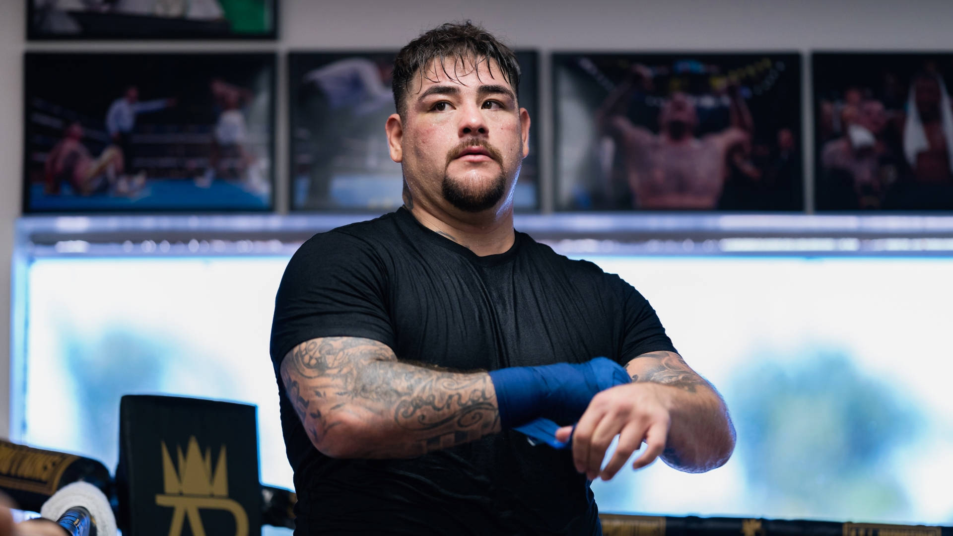Andy Ruiz With Blue Hand Wraps Wallpaper