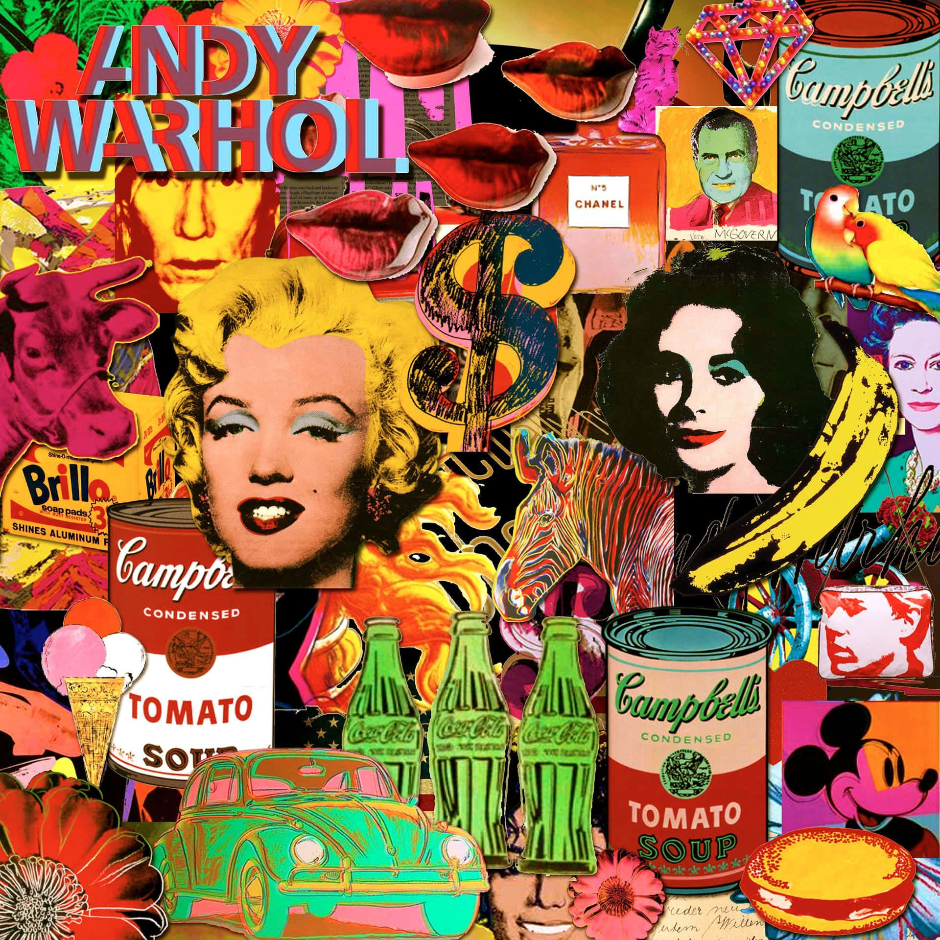 Andy Warhol Collage appelsin farvet tapet. Wallpaper