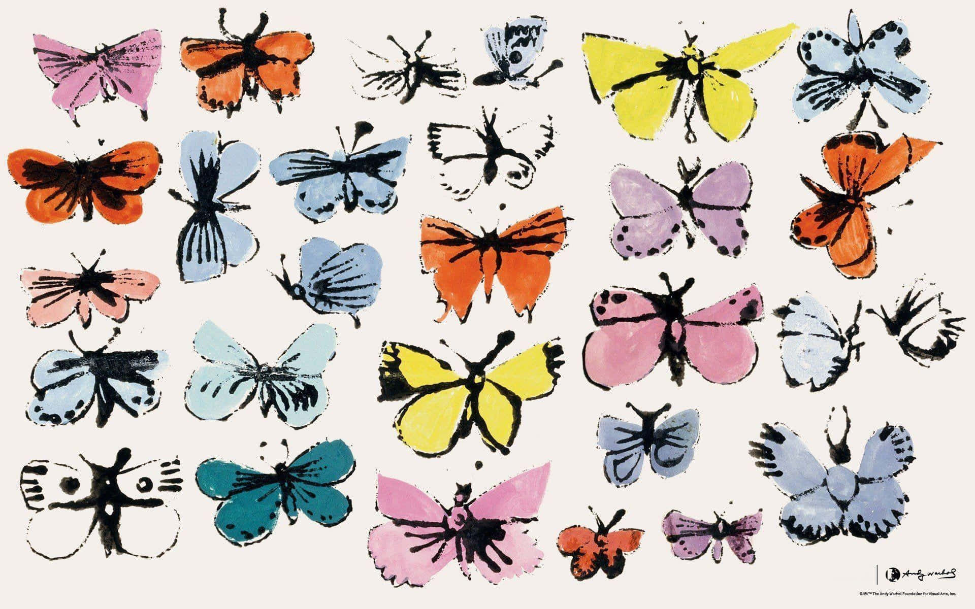 Andy Warhol Sommerfugle dramatisk og farverigt designs Wallpaper