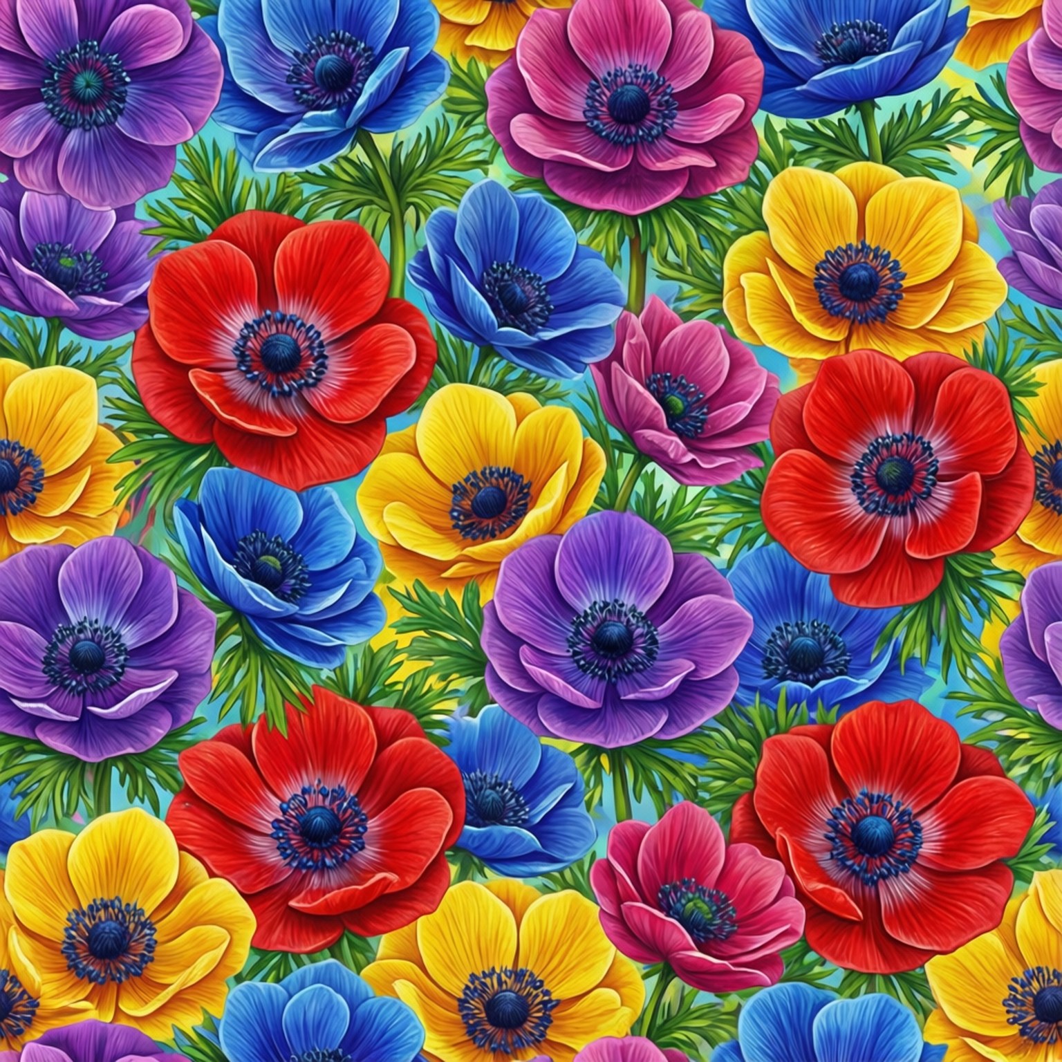 Anemone Blomstermønster Wallpapers